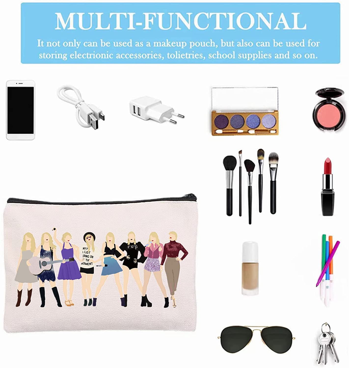 Singer/Music Lover Makeup Bag/Cosmetics Bag/Toiletry Organizer Zipper Pouch