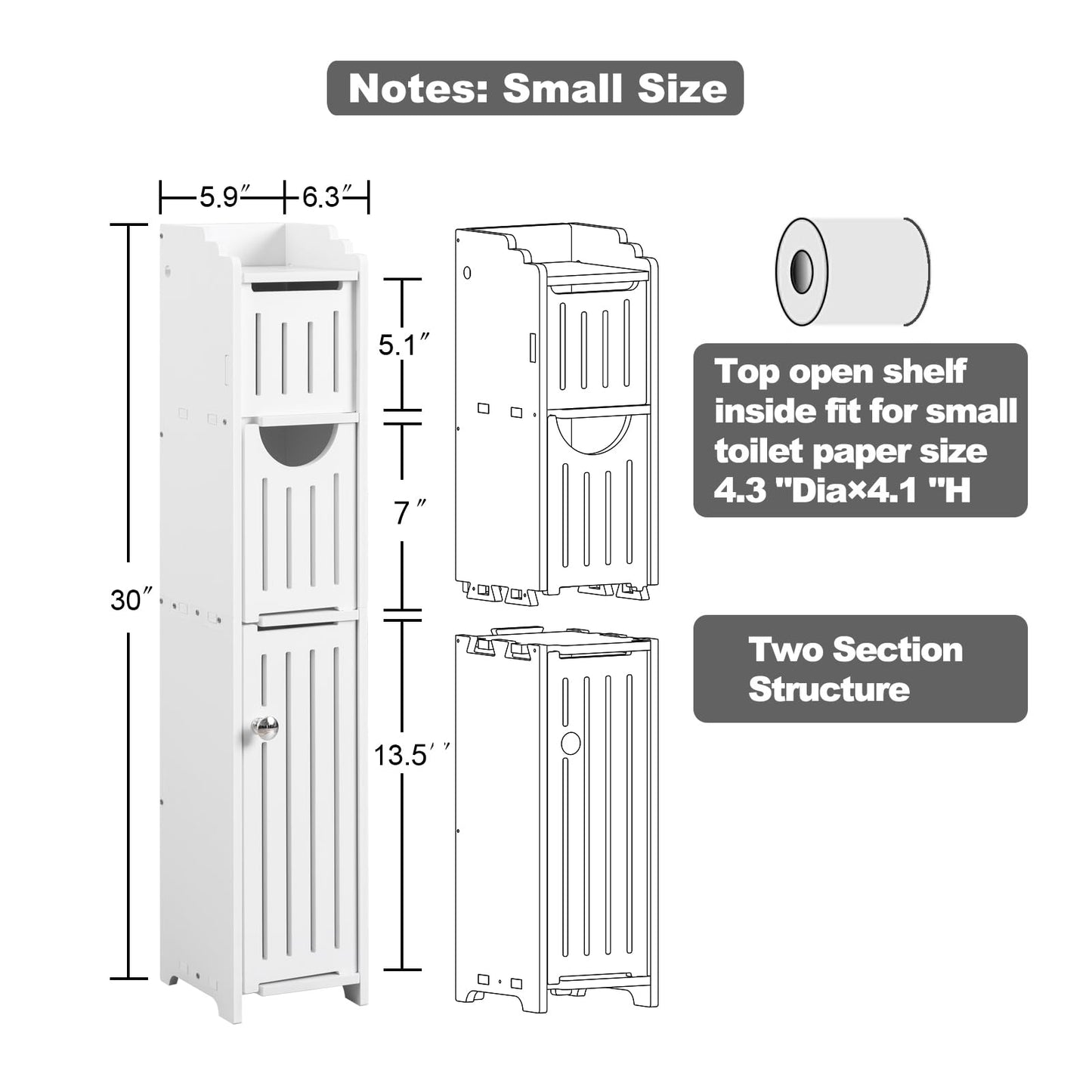 Space-Saving Bathroom Furniture Set: Slim Toilet Paper Holder and Storage Cabinet for Compact Bathrooms