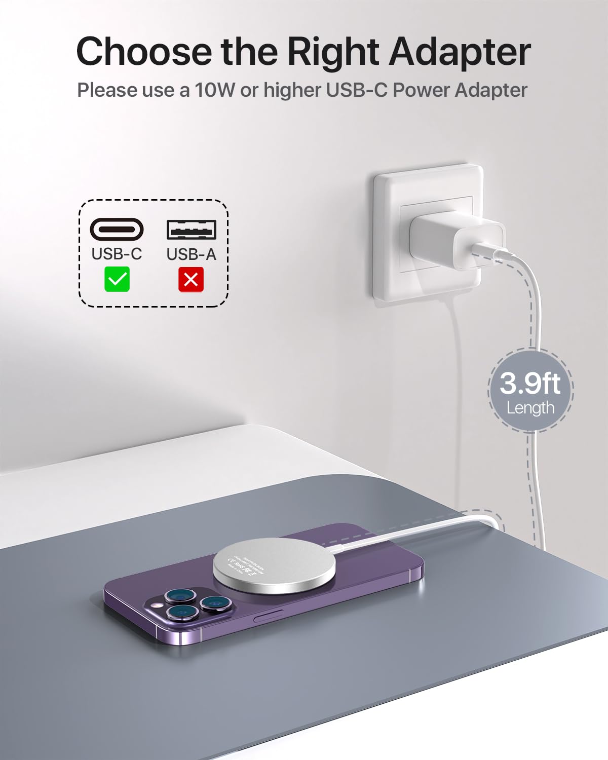 White Magnetic Wireless Charger for iPhone 15/14/13/12 & AirPods Pro/3/2 - 15W Fast Charging with MagSafe Alignment Technology, USB-C, Qi-Certified