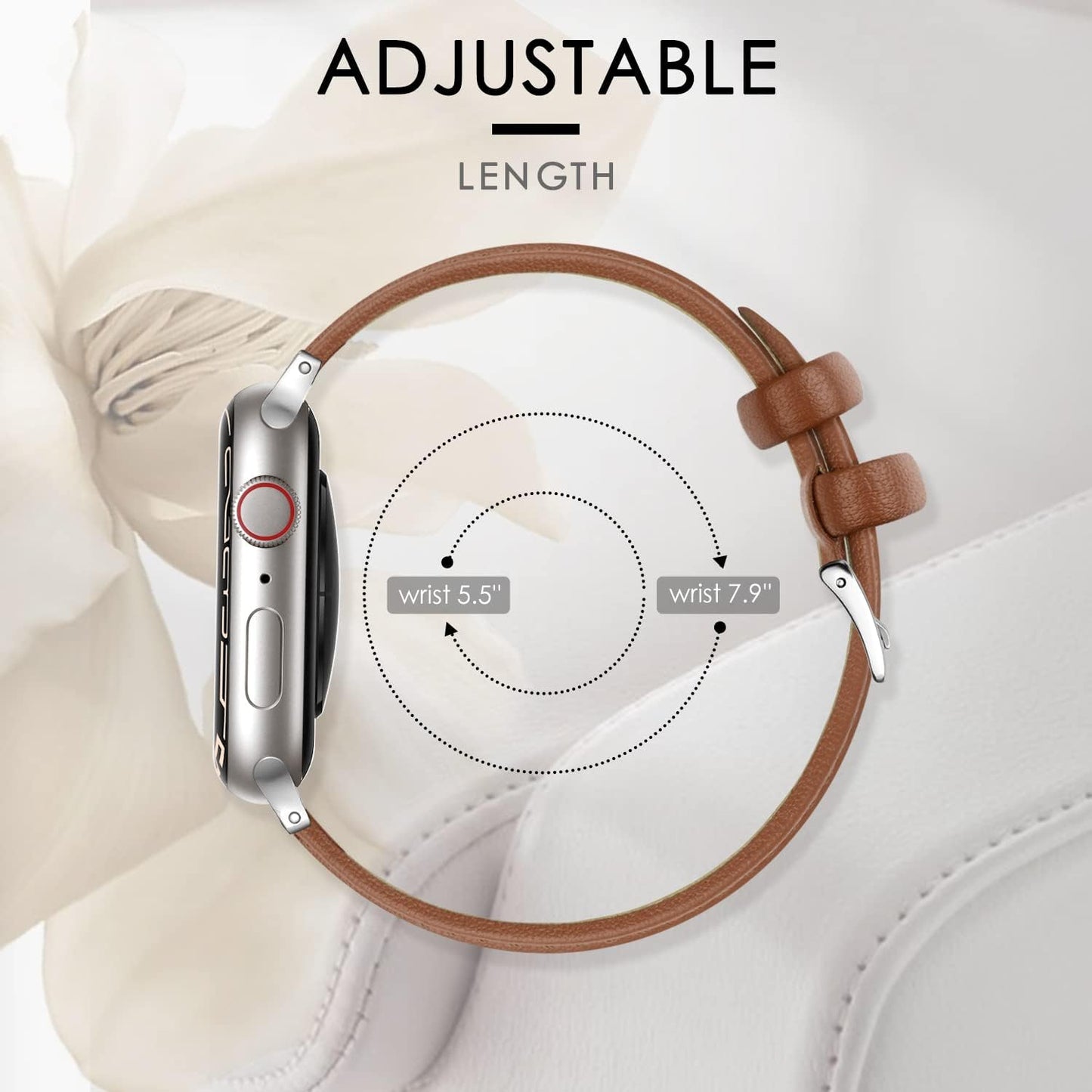 Slim Thin Elegant Genuine Brown Leather Apple Watch Band 38mm/40mm/41mm