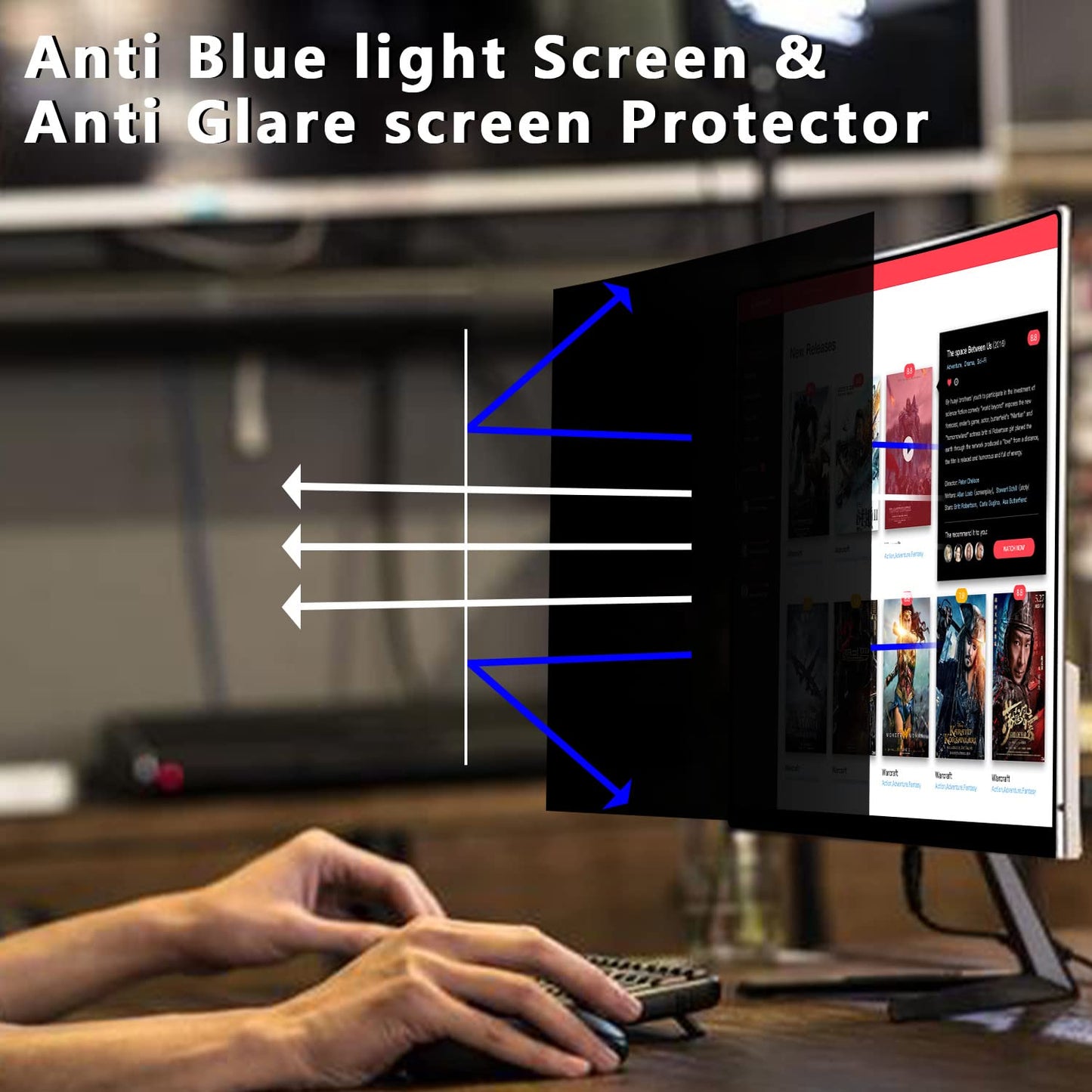 27" Removable 16:9 Anti-Glare Blue Light Block Computer Privacy Screen Filter