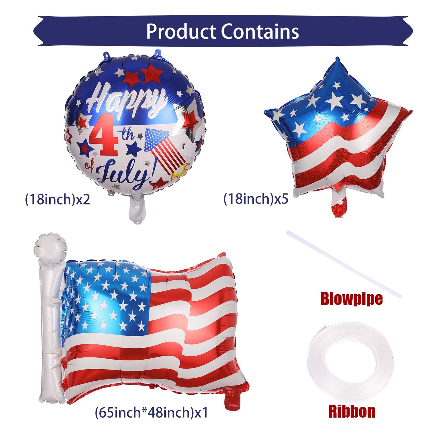 Pack of 8 Reusable Easy to Inflate Durable Premium Quality 4th of July Balloons