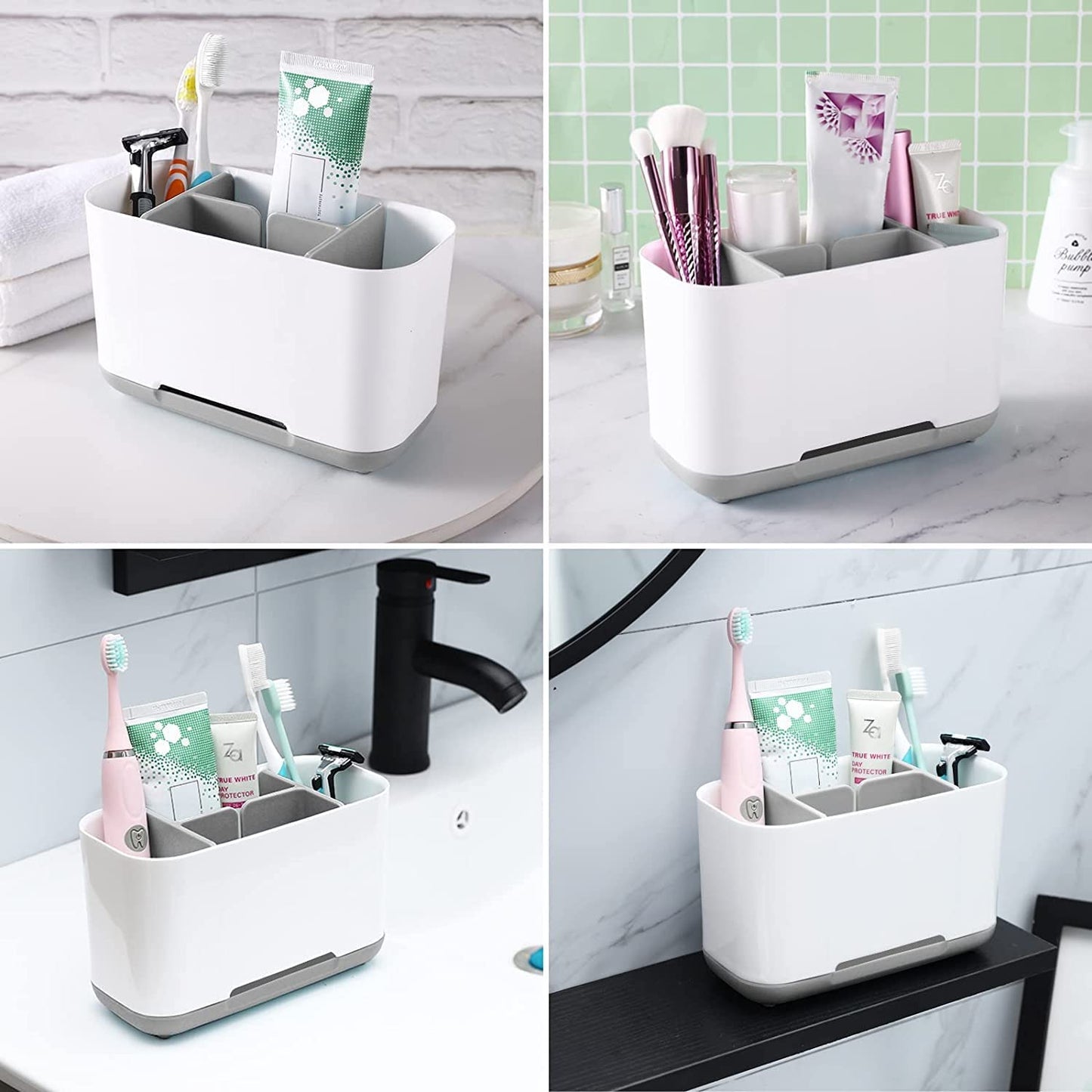 White Plastic Anti-Slip Bathroom Toothbrush & Soap Holder Set