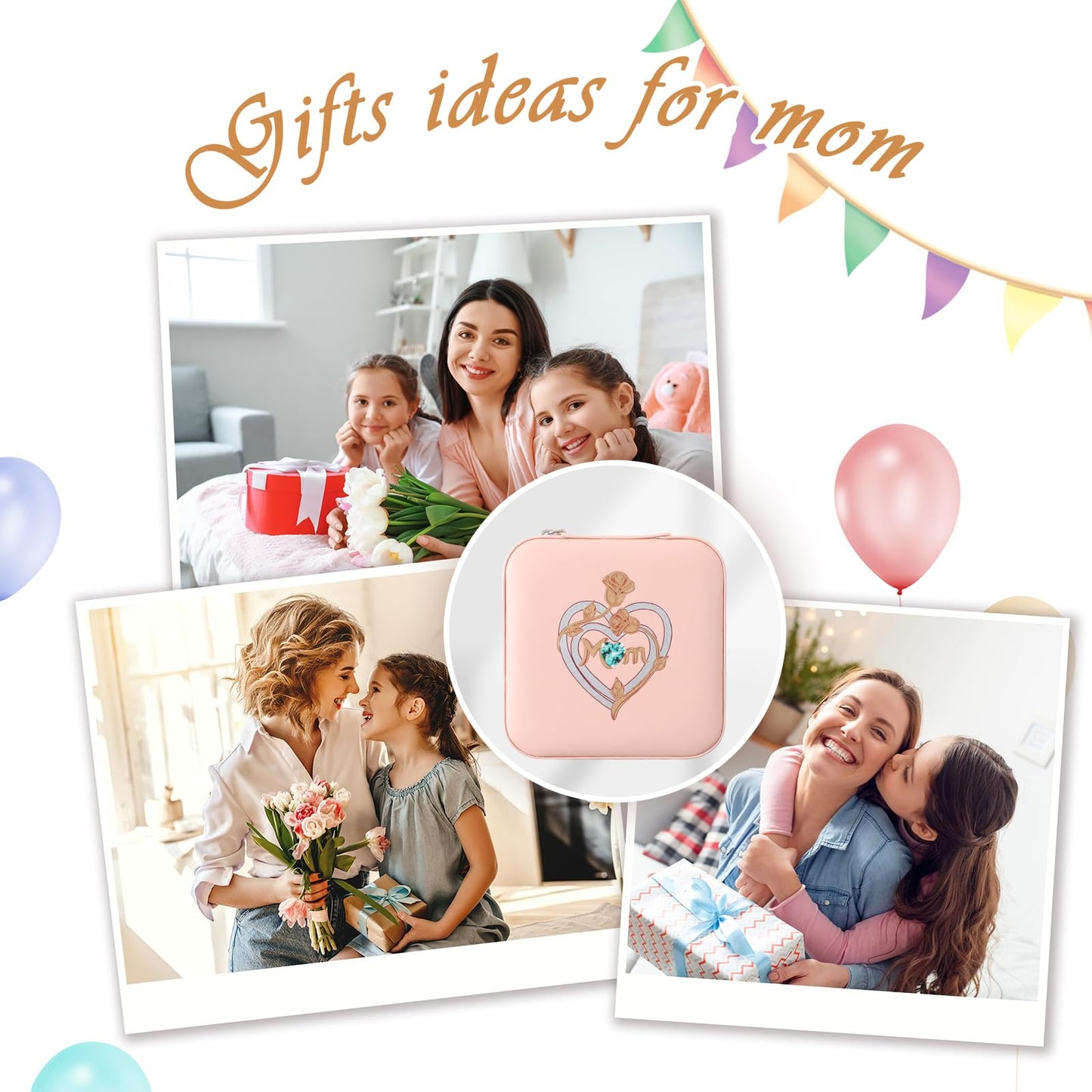 Luxury Pink PU Leather Jewelry Box for Mom - Perfect for Earrings, Rings, Necklaces | Ideal for Mother's Day, Christmas, Thanksgiving