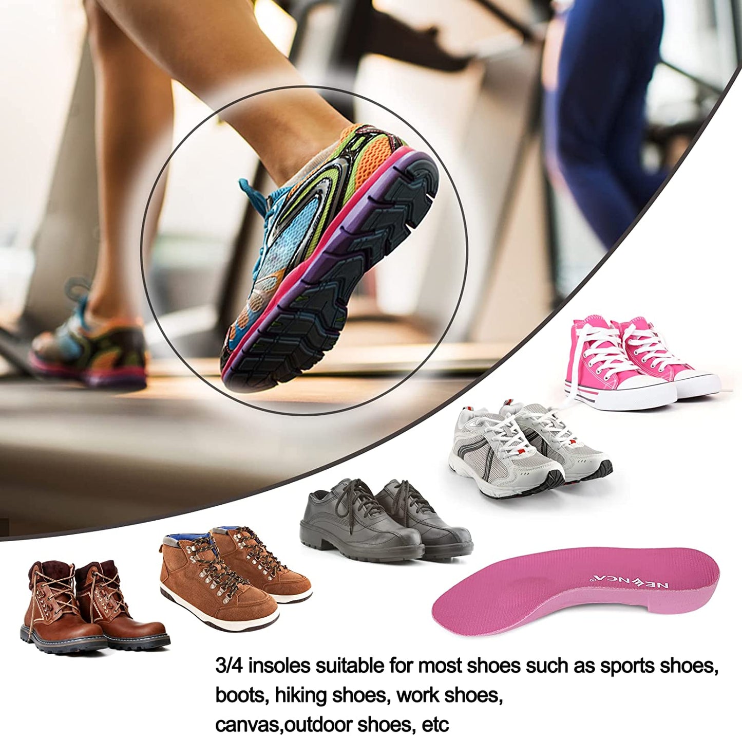 Pink Men's 7.5-9.5 Arch Support Insoles for Plantar Fasciitis Foot Pain Relief
