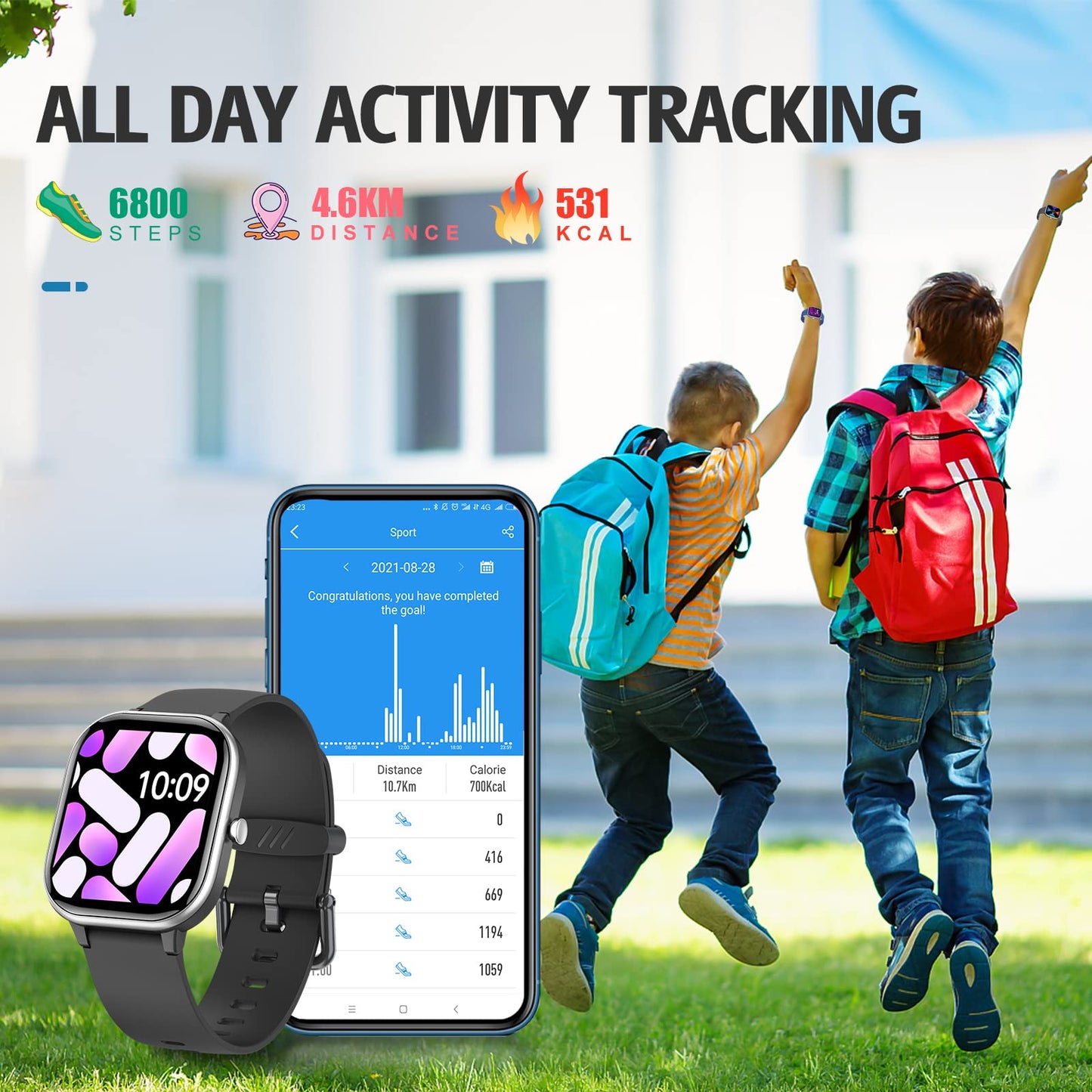 Kids Smart Watch: Fitness Tracker, Pedometer, Heart Rate & Sleep Monitor, DIY Face for Ages 6+ - Perfect for Active Boys, Girls & Teens