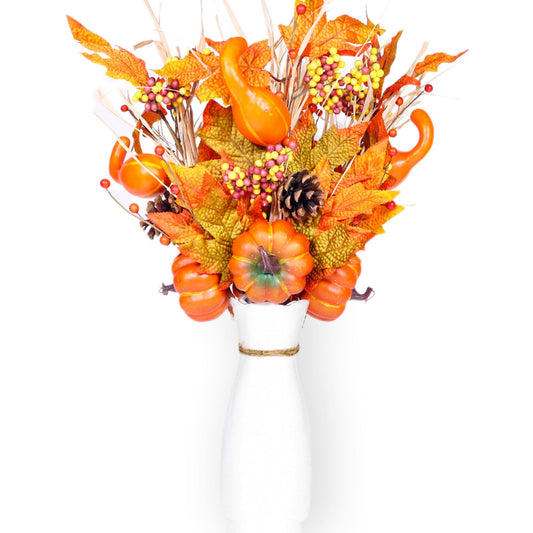 Fall Decor for Home: 4pcs Big Pumpkins Maple Leaves, Faux Floral Stems, Thanksgiving Décor Gifts, Autumn Leaf Picks for Kitchen, Table, Festive Season Enhancements