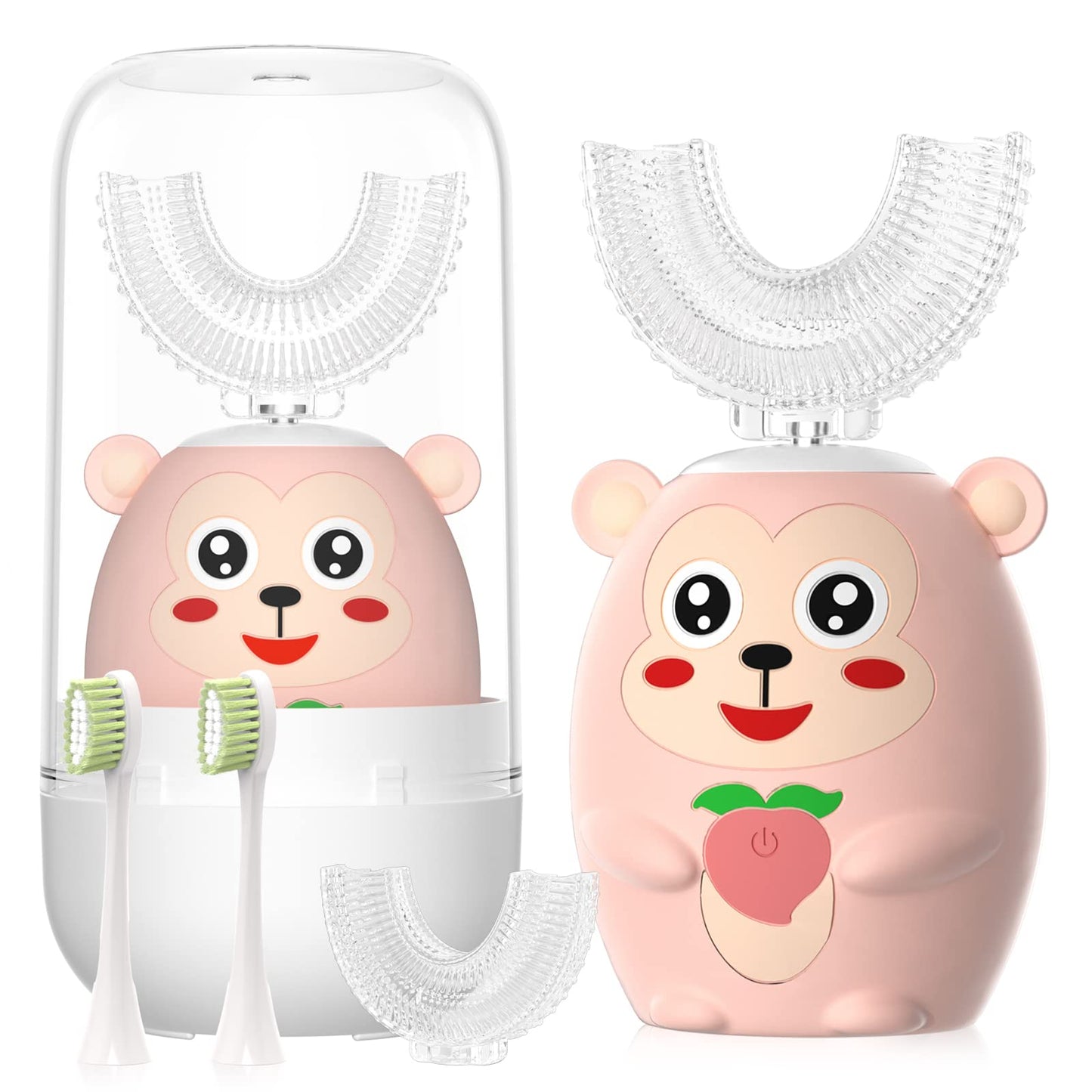 Revolutionary 360-Degree Cleaning Kids Electric Toothbrush - Pink Monkey Design, IPX7 Waterproof with Smart Timer