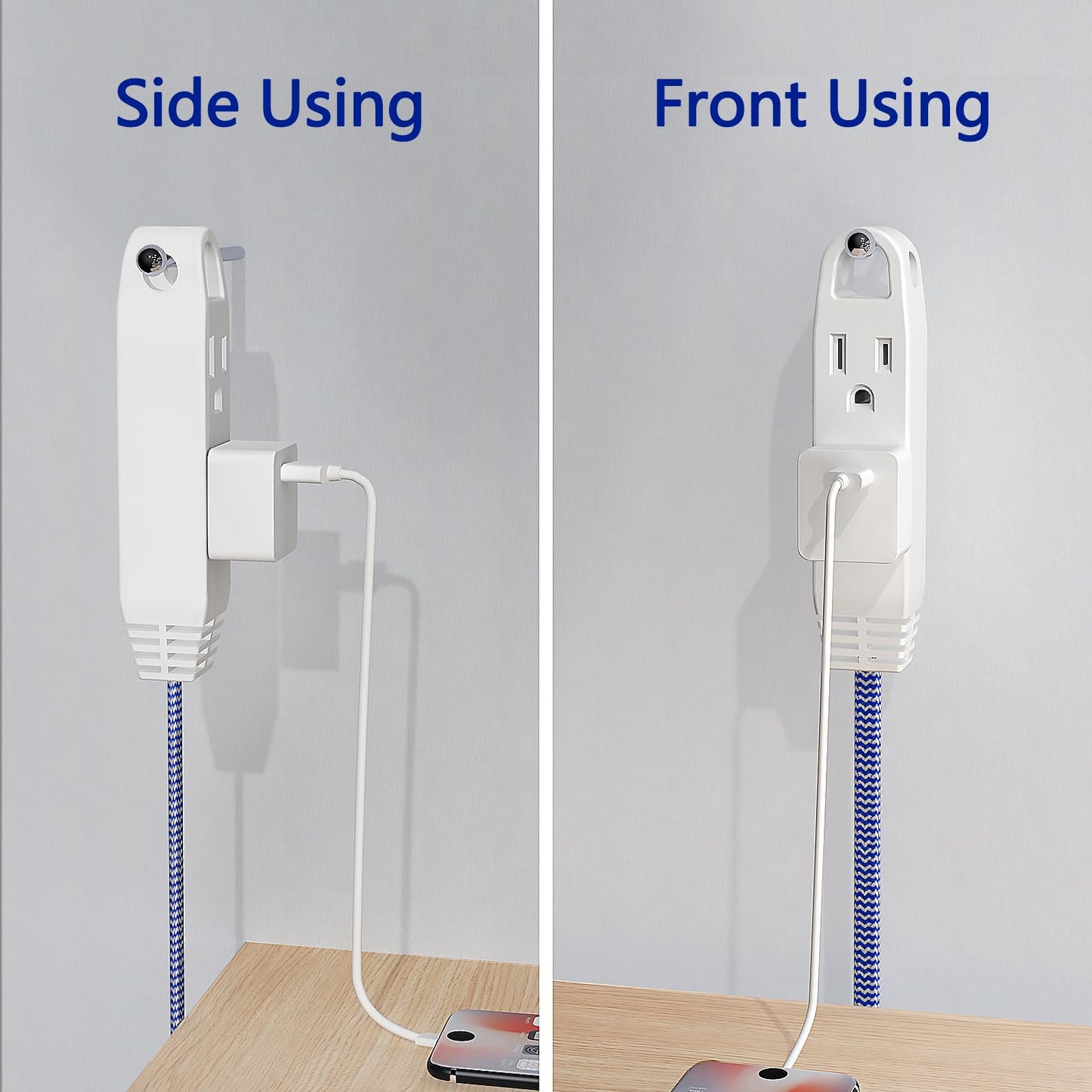 2pk 1.5ft Extension Cord European Travel Plug Adapter w/ 3 US Outlets