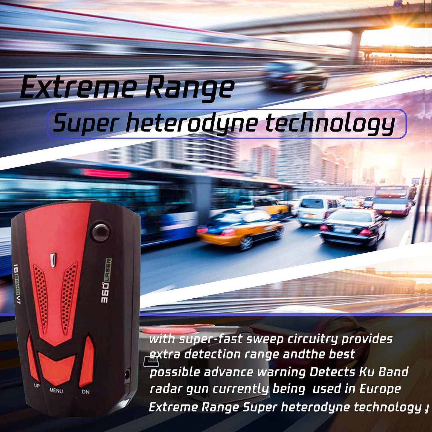 Car Radar Detector w/ LED Display, Vehicle Speed Alarm, POP/City/Highway Mode