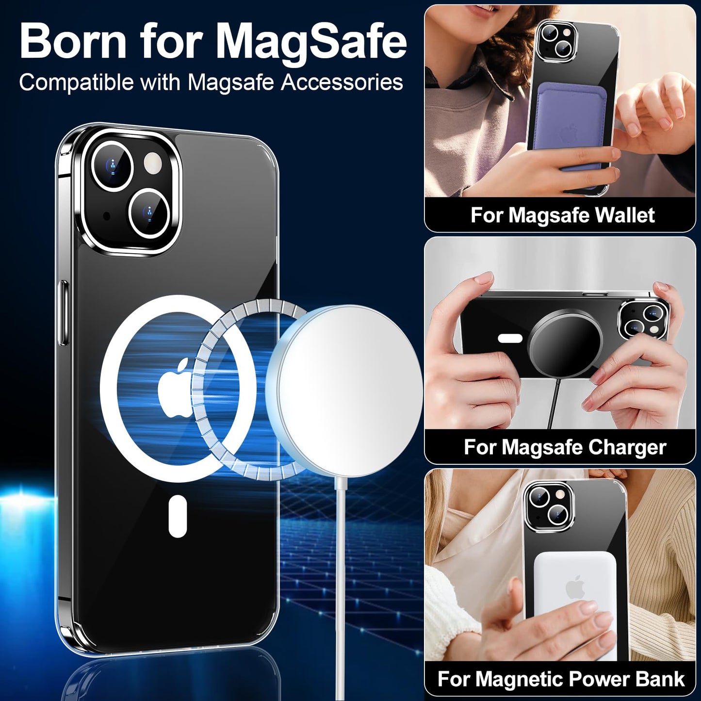Magnetic iPhone 15 Clear Case with Magsafe, Dual Screen Protectors, Anti-Yellow & Military-Grade Drop Protection, 6.1 inch