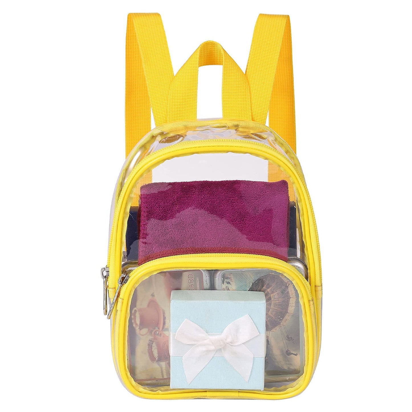 7.5"x2.8"x9" Stadium Approved Clear/Yellow Mini Backpack w/ Front & Slip Pocket