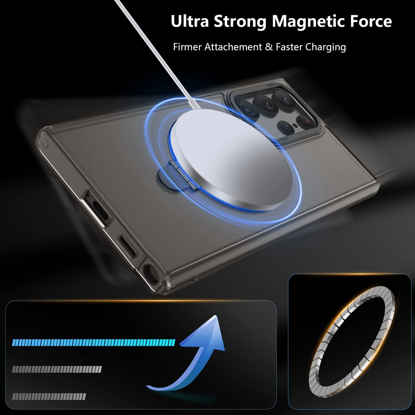 Translucent Black Galaxy S23 Ultra Case w/ Stand Works w/ Magnetic Wireless Chrg