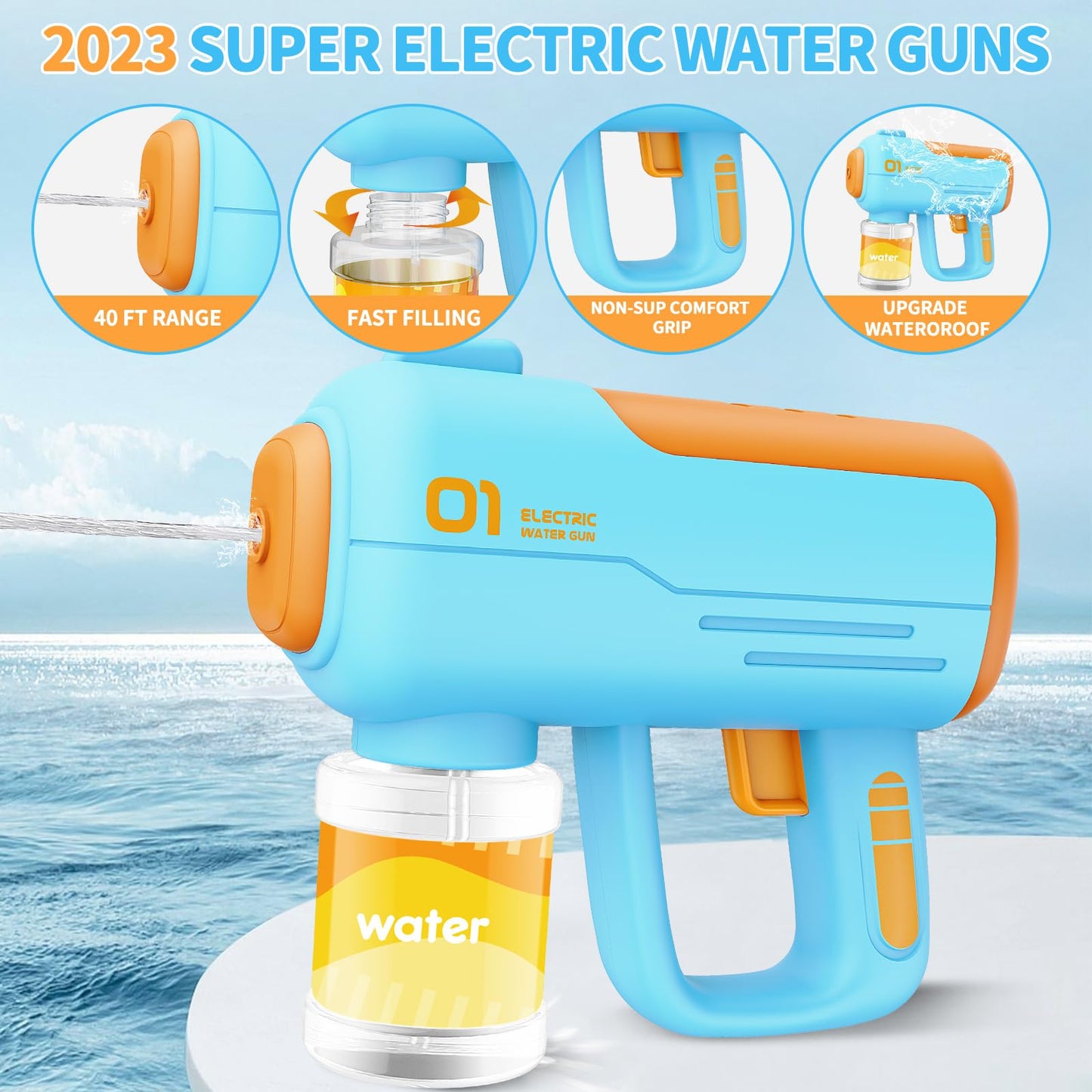 Blue/Orange Automatic Electric Water Squirt Gun Toy Shoots Up to 40ft