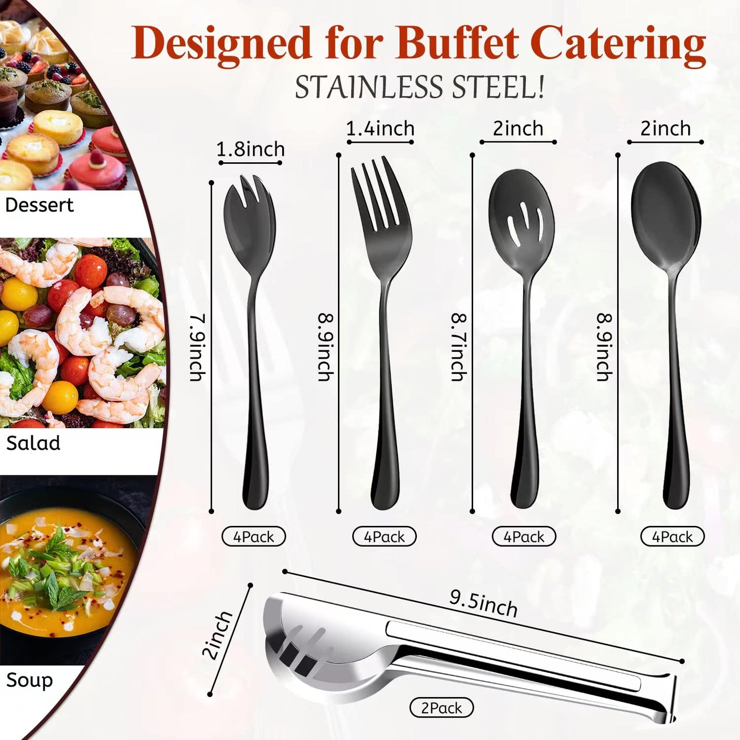 Comprehensive 18-Piece Stainless Steel Serving Utensils Set in Black - Ideal for Kitchen Parties, Buffets, Events, and Daily Use