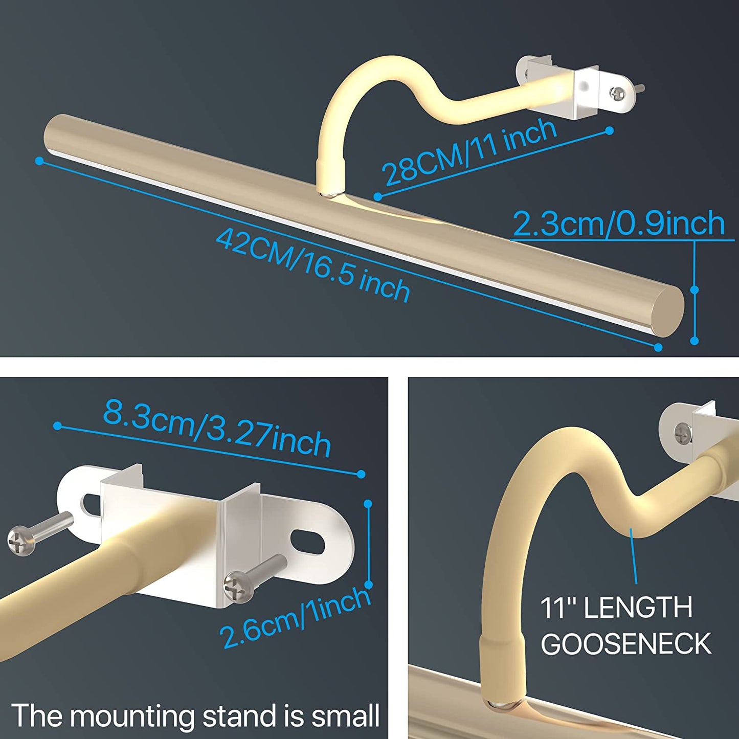 16.6" 10W Dimmable LED Metal Art/Picture Lamp w/ Gooseneck Arm & 3 Light Modes