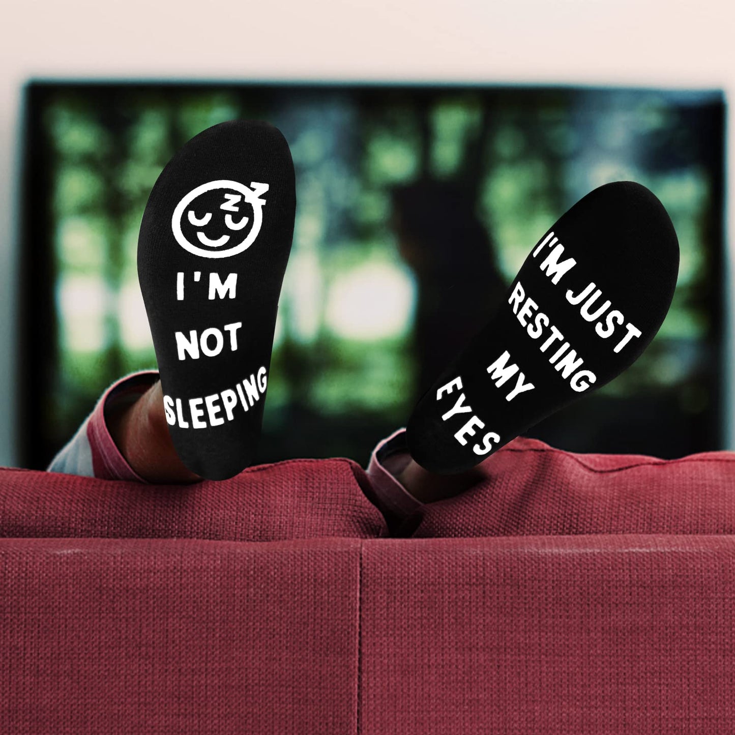 "I'm Not Sleeping I'm Just Resting My Eyes" Black Socks Funny Gift