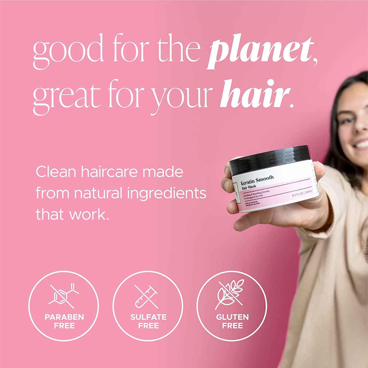 8.5oz Herbalosophy Keratin Smooth Hair Mask – Smoothing & Nourishing Formula for Damaged & Dry Hair – Salon-Quality Haircare with Natural, Healthy Ingredients, Vegan, Sulfate & Paraben Free