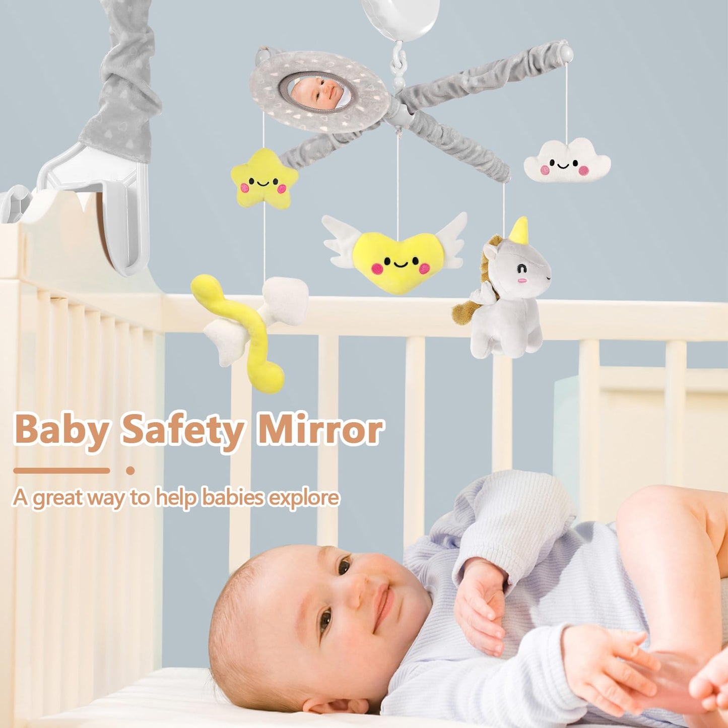 Musical Box Baby Crib Mobile w/ Mirror/3 Modes/Volume Control/36 Lullabies