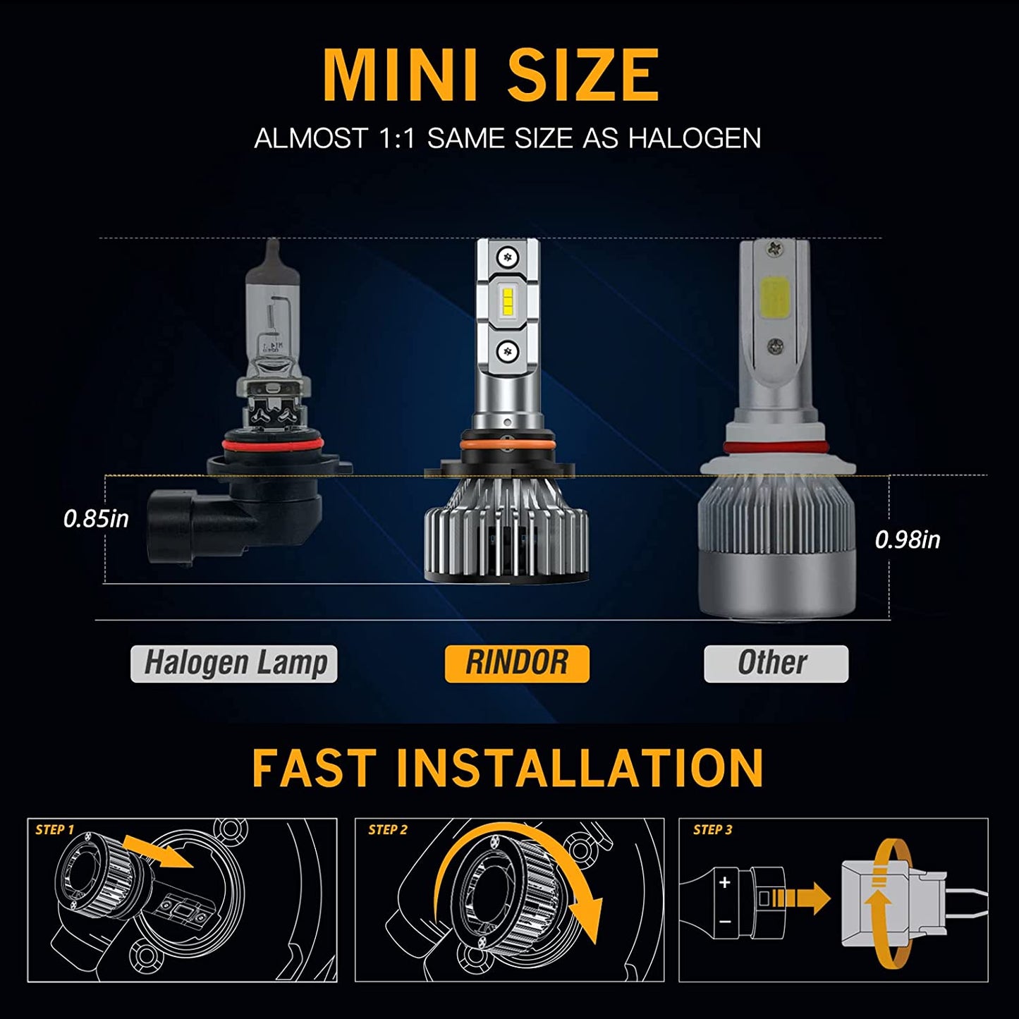 2pk 9006/HB4 Waterproof LED Headlight Bulbs 80W 15000 Lumens 6500K Cool White