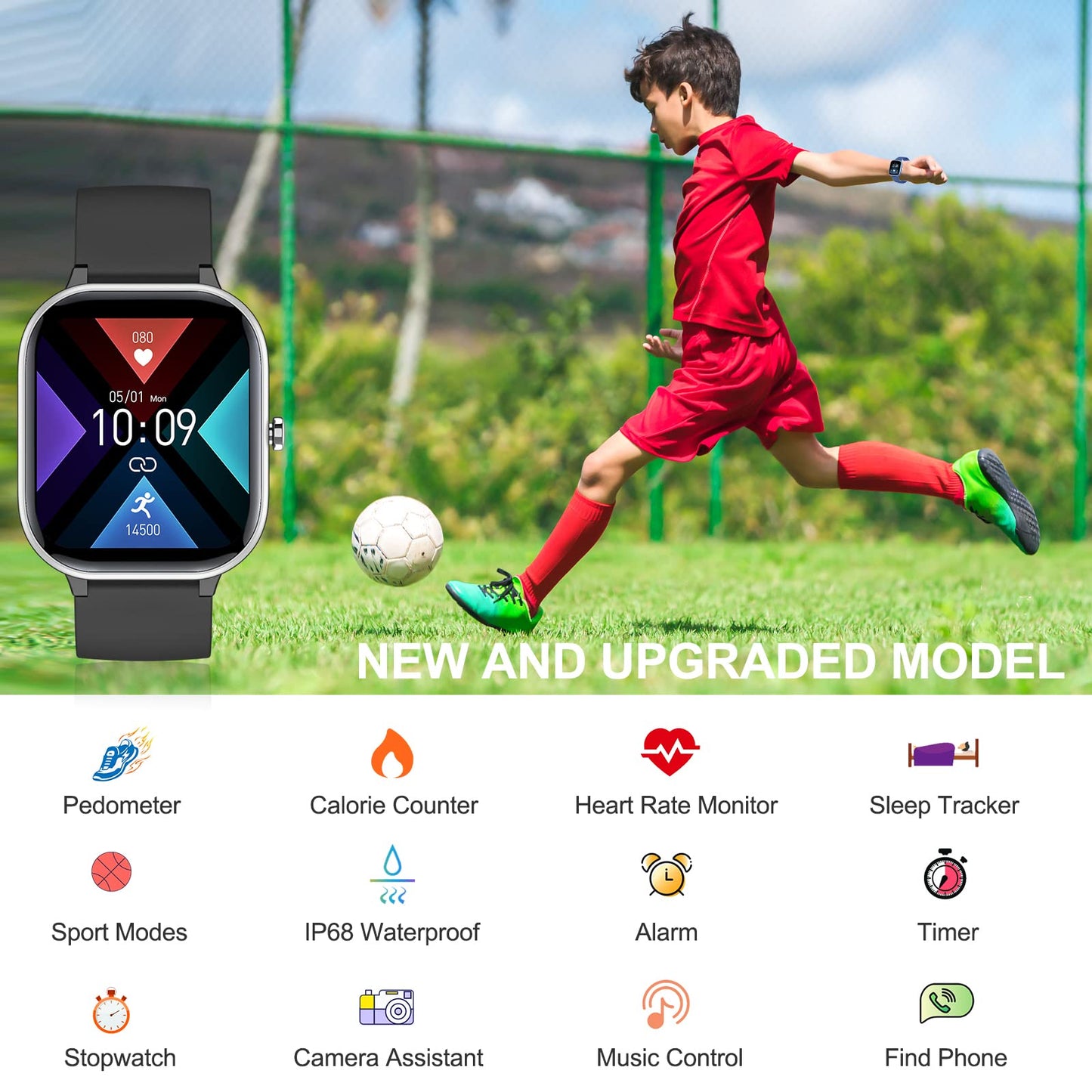 Kids Smart Watch: Fitness Tracker, Pedometer, Heart Rate & Sleep Monitor, DIY Face for Ages 6+ - Perfect for Active Boys, Girls & Teens