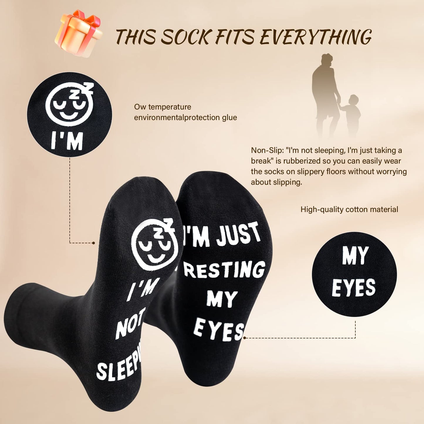 "I'm Not Sleeping I'm Just Resting My Eyes" Black Socks Funny Gift