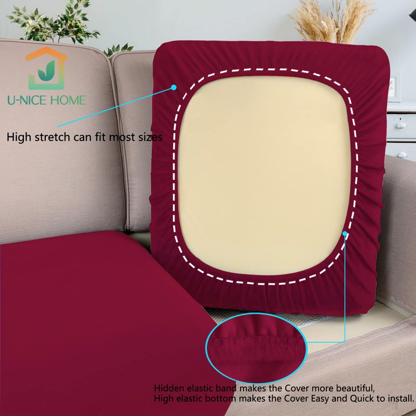 Burgundy Soft Velour Fabric Sofa Cushion Cover/Protector/Slipcover