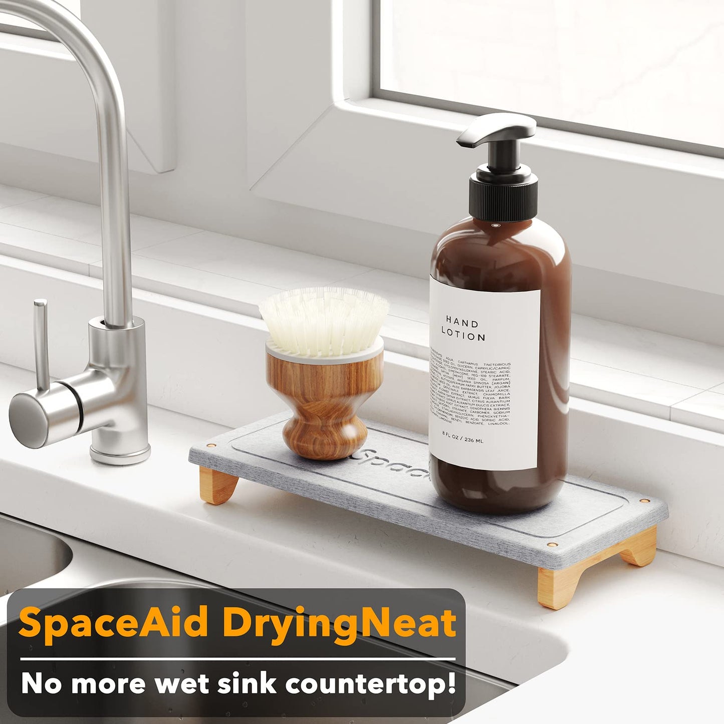 Gray Instant Dry Countertop/Sink Fast Drying Rack/Caddy/Organizer w/ Bamboo Feet