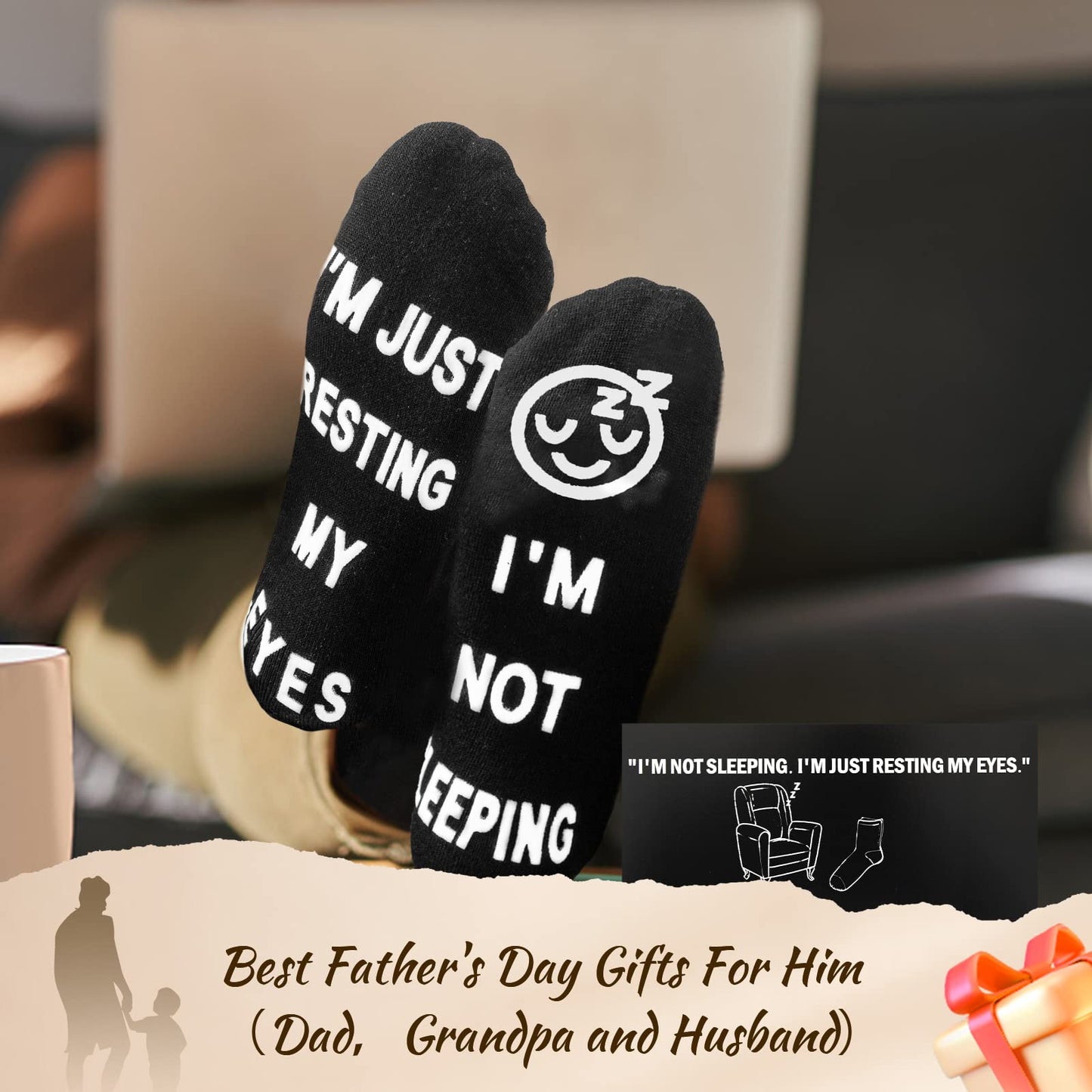 "I'm Not Sleeping I'm Just Resting My Eyes" Black Socks Funny Gift