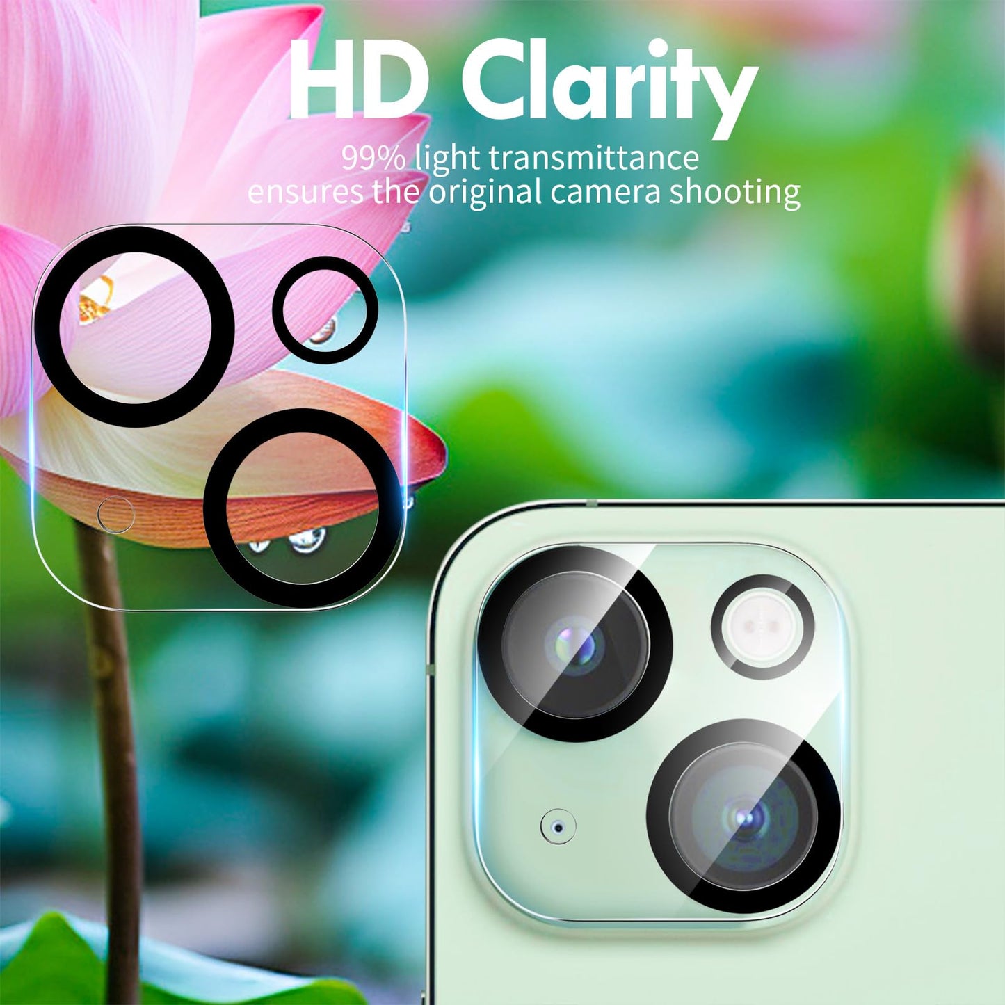 Premium Camera Lens Protector for iPhone 15 & 15 Plus, Ultra HD 9H Hardness Tempered Glass, Anti-Scratch, Night Shooting Mode, High Light Transmittance, Easy Installation, Full Coverage, Case Friendly