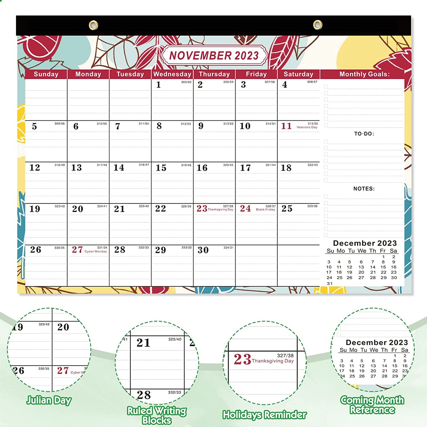17"x12" Flower Jan 2023 - Jun 2024 Tear-Off Desk Calendar w/ 2 Corner Protectors
