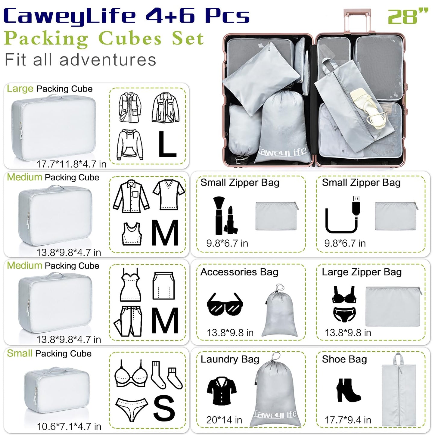 10-Piece Travel Packing Cubes Set: Organize Easily for Every Trip & Adventure