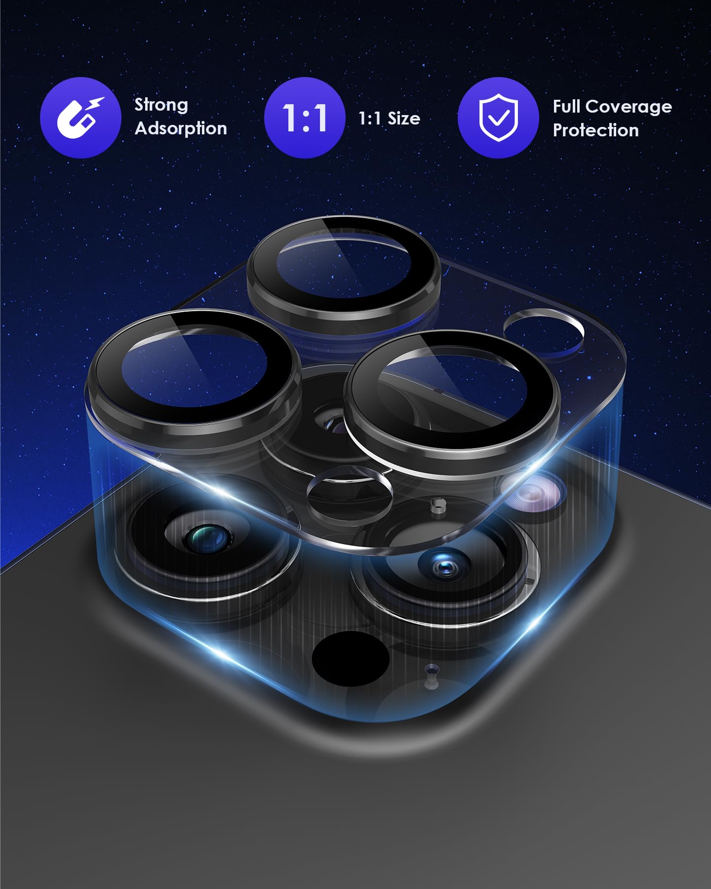 Ultimate Protection for Your iPhone 15 Pro/Pro Max Camera Lens: Discover the Resilience of 9H Tempered Glass Combined with an Acrylic and Aluminium Alloy Ring in Classic Black