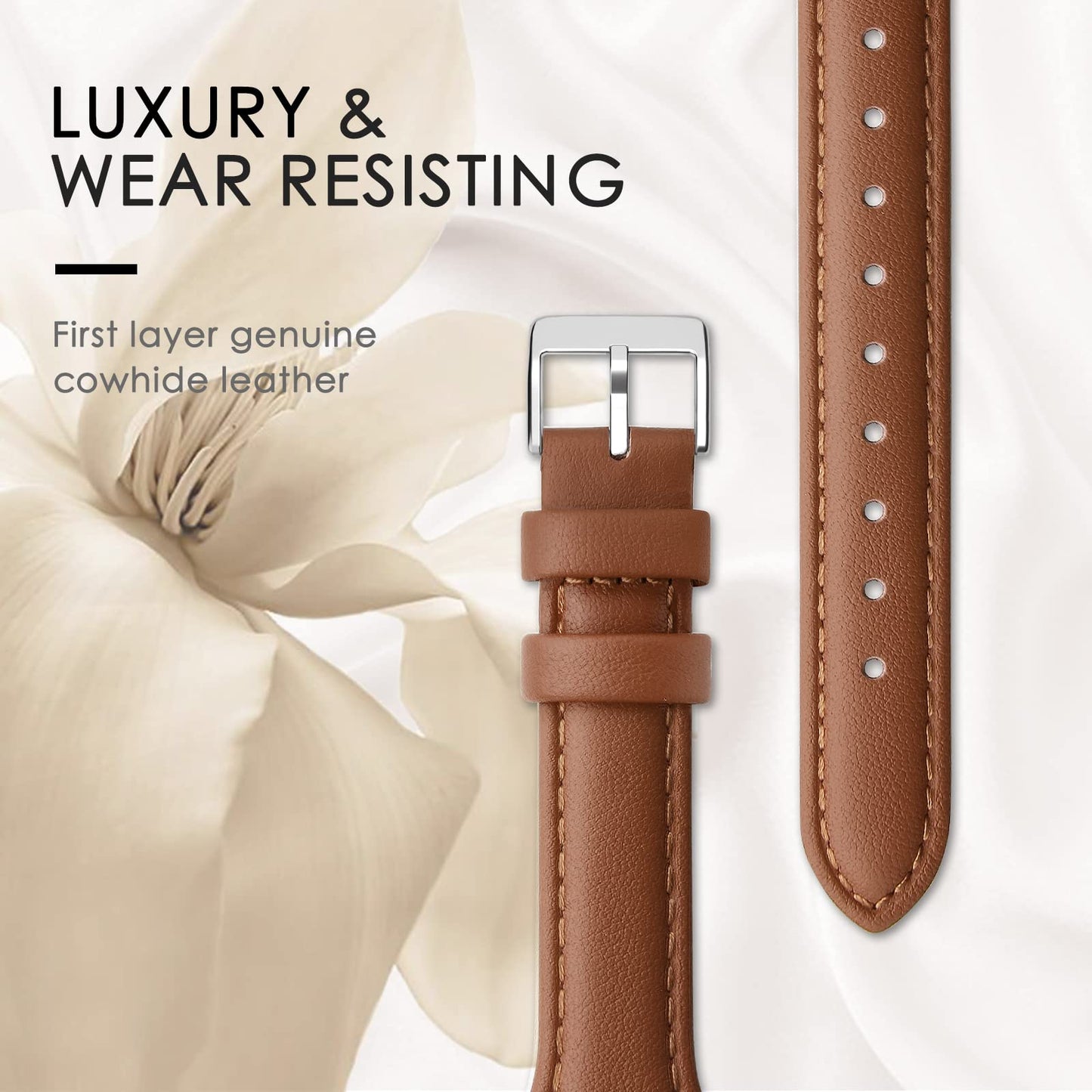 Slim Thin Elegant Genuine Brown Leather Apple Watch Band 38mm/40mm/41mm