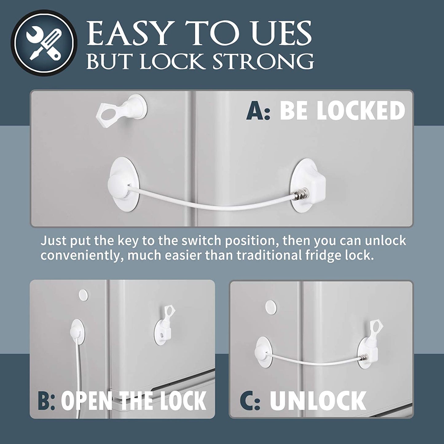 4pk Child Proof Lock w/ Strong Adhesive for Refrigerators, Cabinets, & More