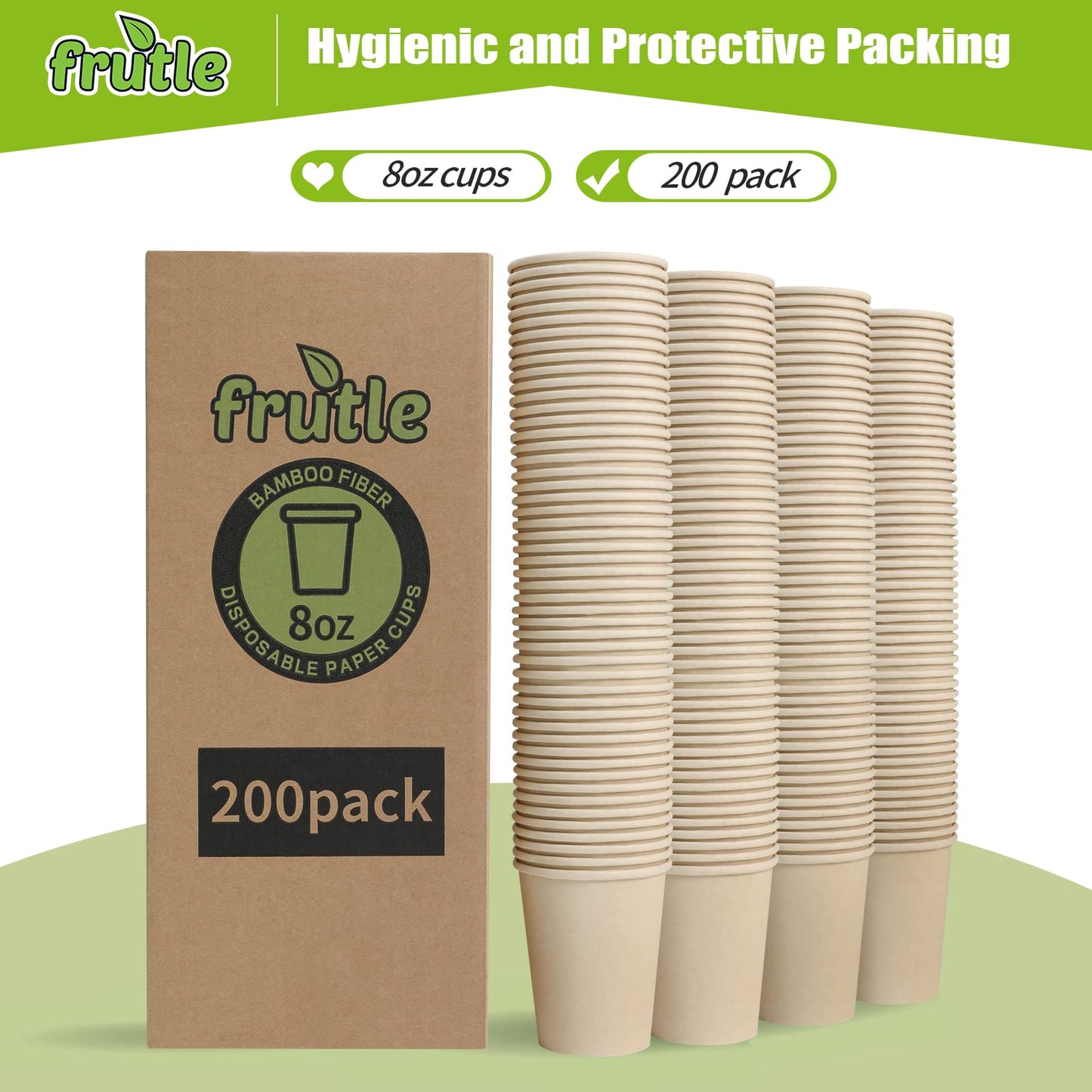 200pk 8oz Bamboo Coffee Paper Cups - Recyclable, Biodegradable Hot Beverage Cups