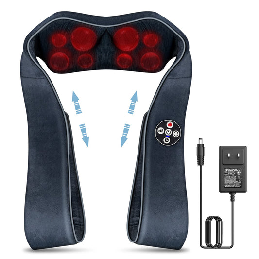 Shiatsu Heated Neck/Back Massager Deep Tissue Relief, 3 Intensities/Timing Modes
