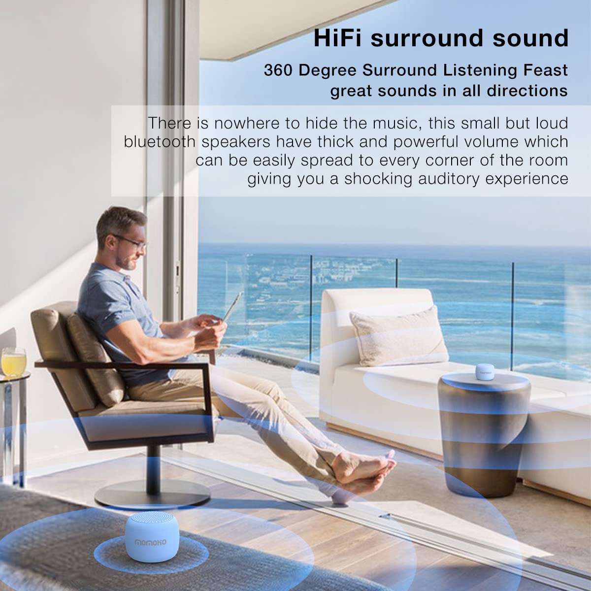 Compact Bluetooth 5.0 Speaker with HD Sound, TWS Pairing & Built-in Mic (Blue)
