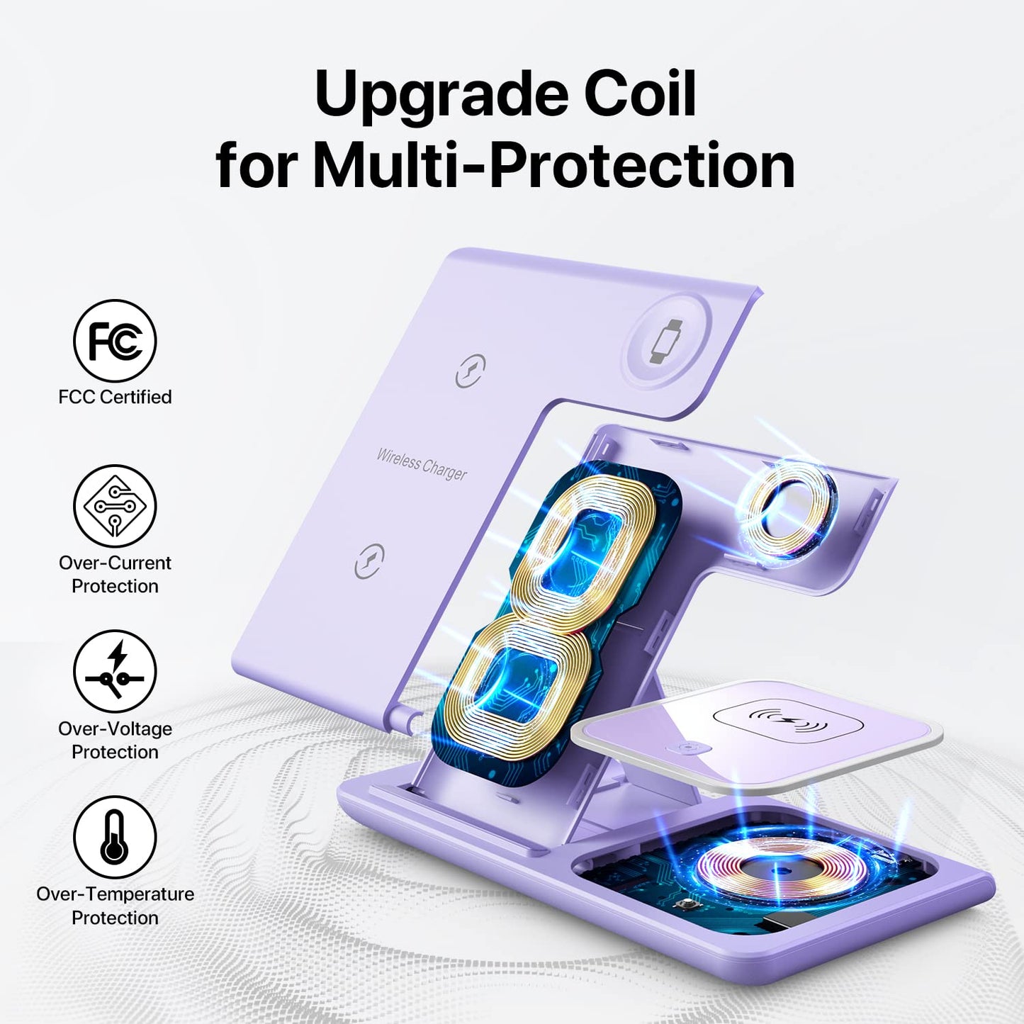 3-in-1 Wireless Charging Station for iPhone, Apple Watch & Airpods (Purple)