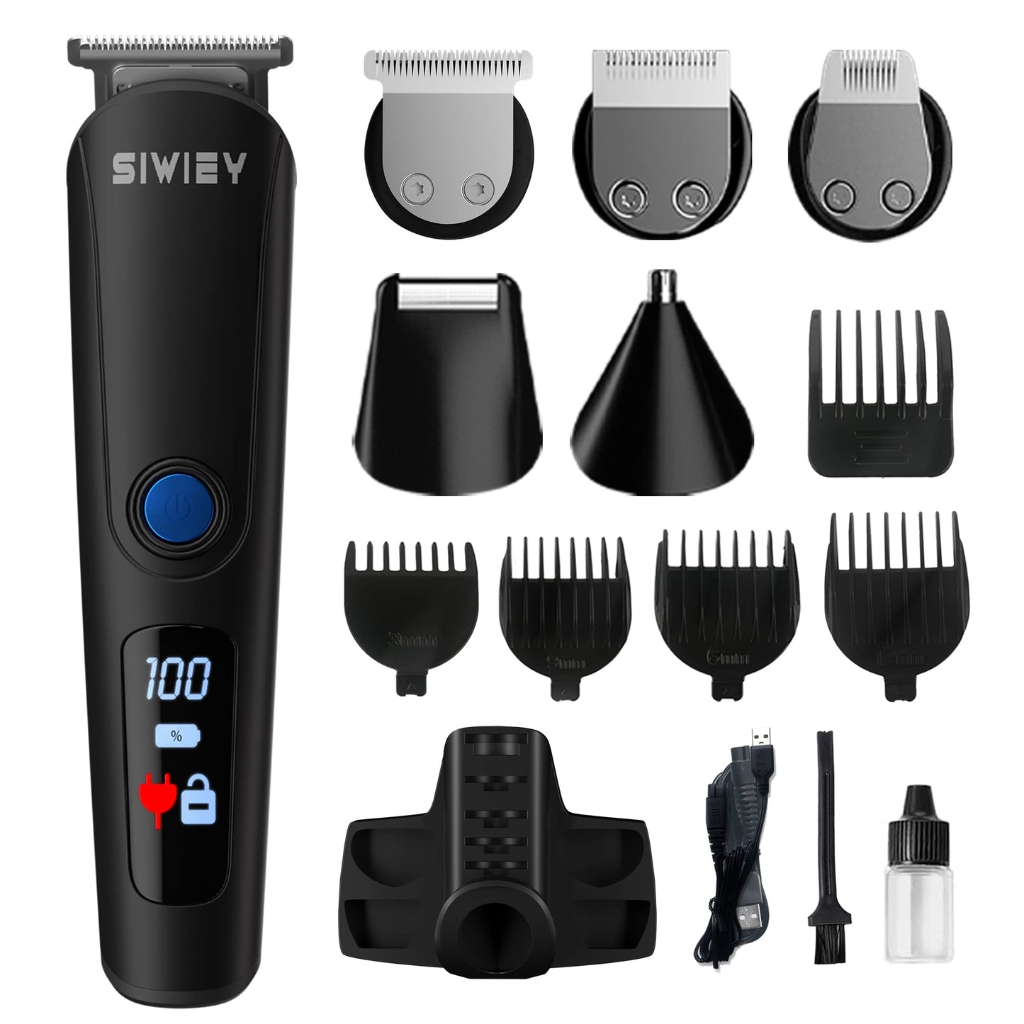5-in-1 Hair Clipper & Beard Trimmer Kit: IPX6 Waterproof, LED Display, Low Noise