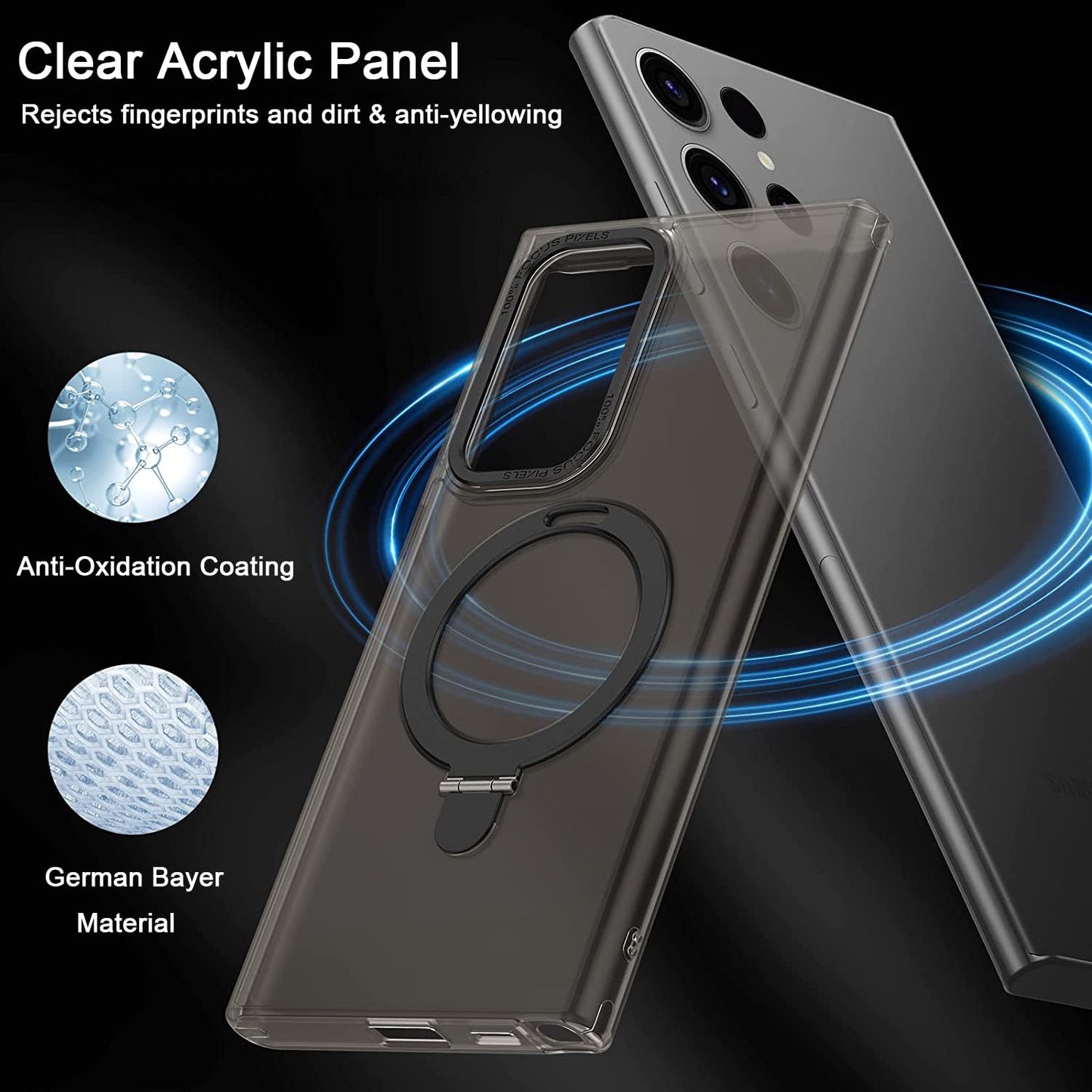 Translucent Black Galaxy S23 Ultra Case w/ Stand Works w/ Magnetic Wireless Chrg