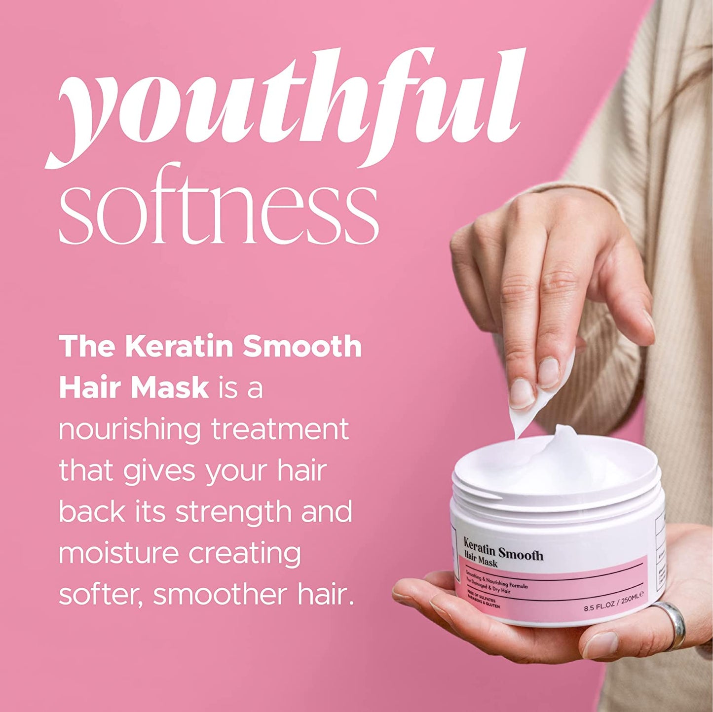 8.5oz Herbalosophy Keratin Smooth Hair Mask – Smoothing & Nourishing Formula for Damaged & Dry Hair – Salon-Quality Haircare with Natural, Healthy Ingredients, Vegan, Sulfate & Paraben Free