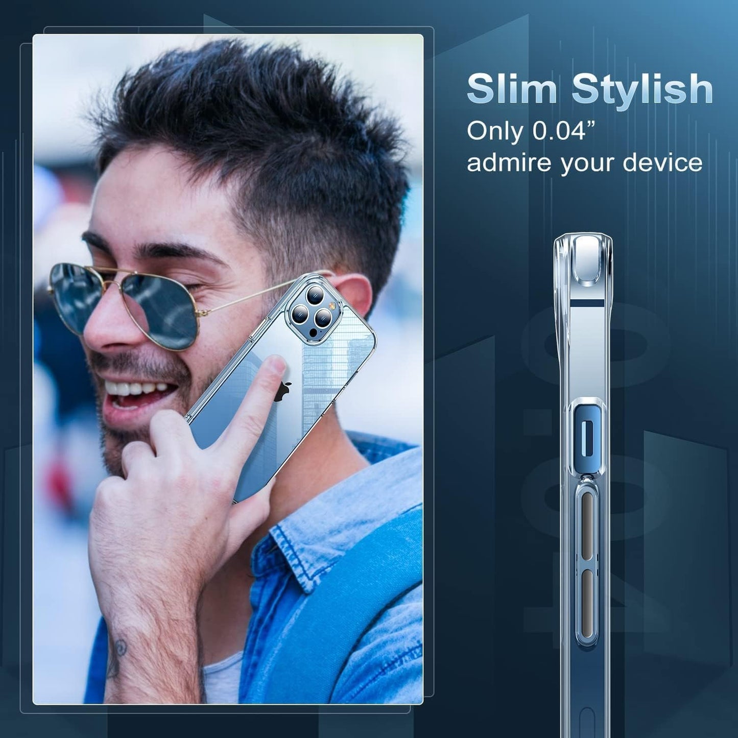 Shockproof iPhone 13 Pro Case - Non-Yellowing, 15ft Drop Protection, Scratch-Resistant, Slim & Non-Slip, 6.1'' Transparency