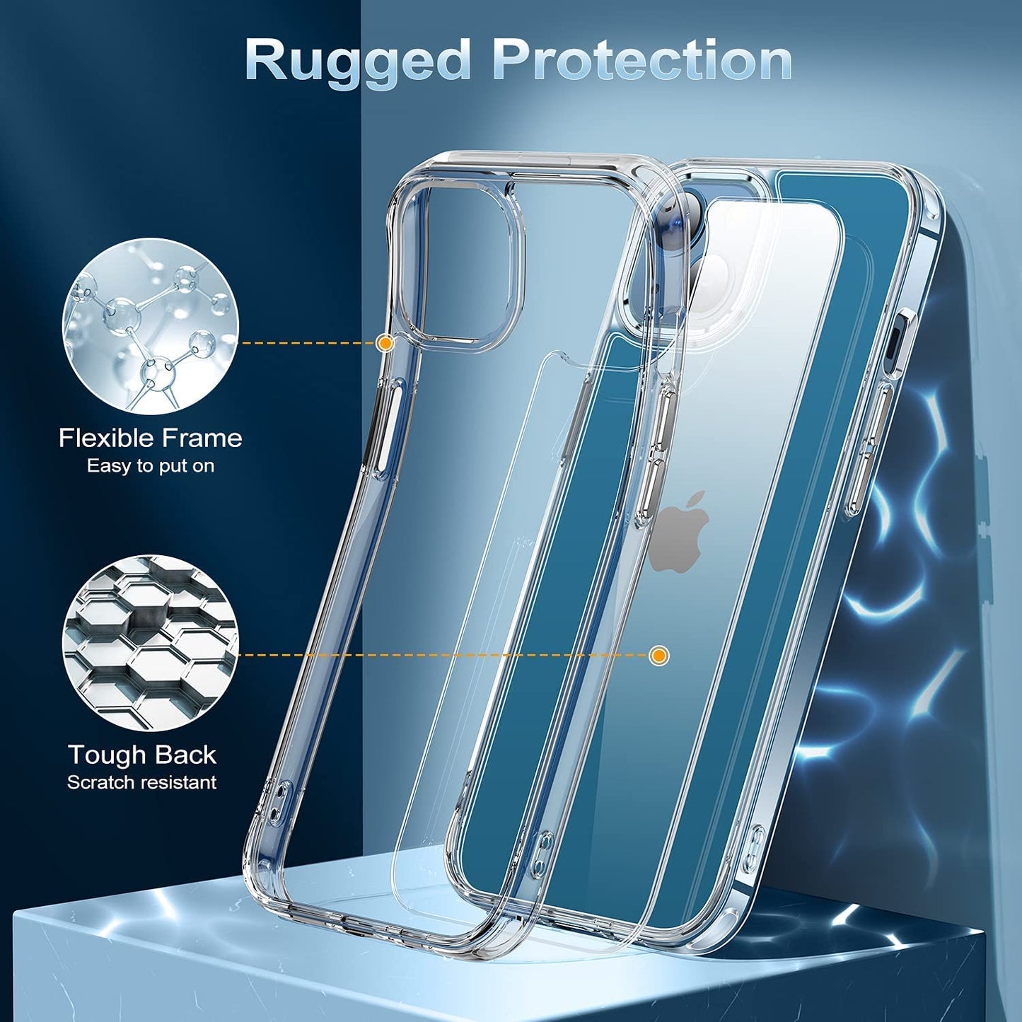 Shockproof iPhone 13 Case, Non-Yellowing, 15FT Military Grade Drop Protection, Scratch-Resistant, Slim, Non-Slip Grip, Raised Camera & Screen Guards, Crystal Clear, Durable Materials, 6.1 inches