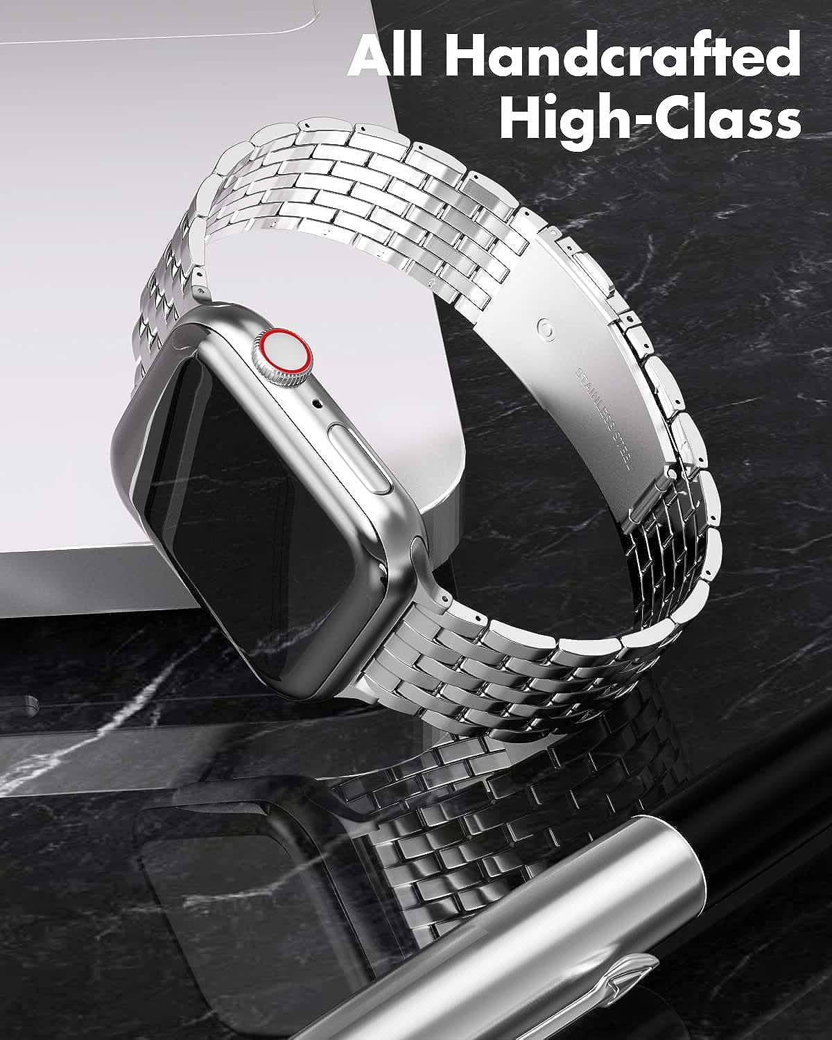 Silver Stainless Steel Metal Apple Watch Band 45mm/44mm/42mm