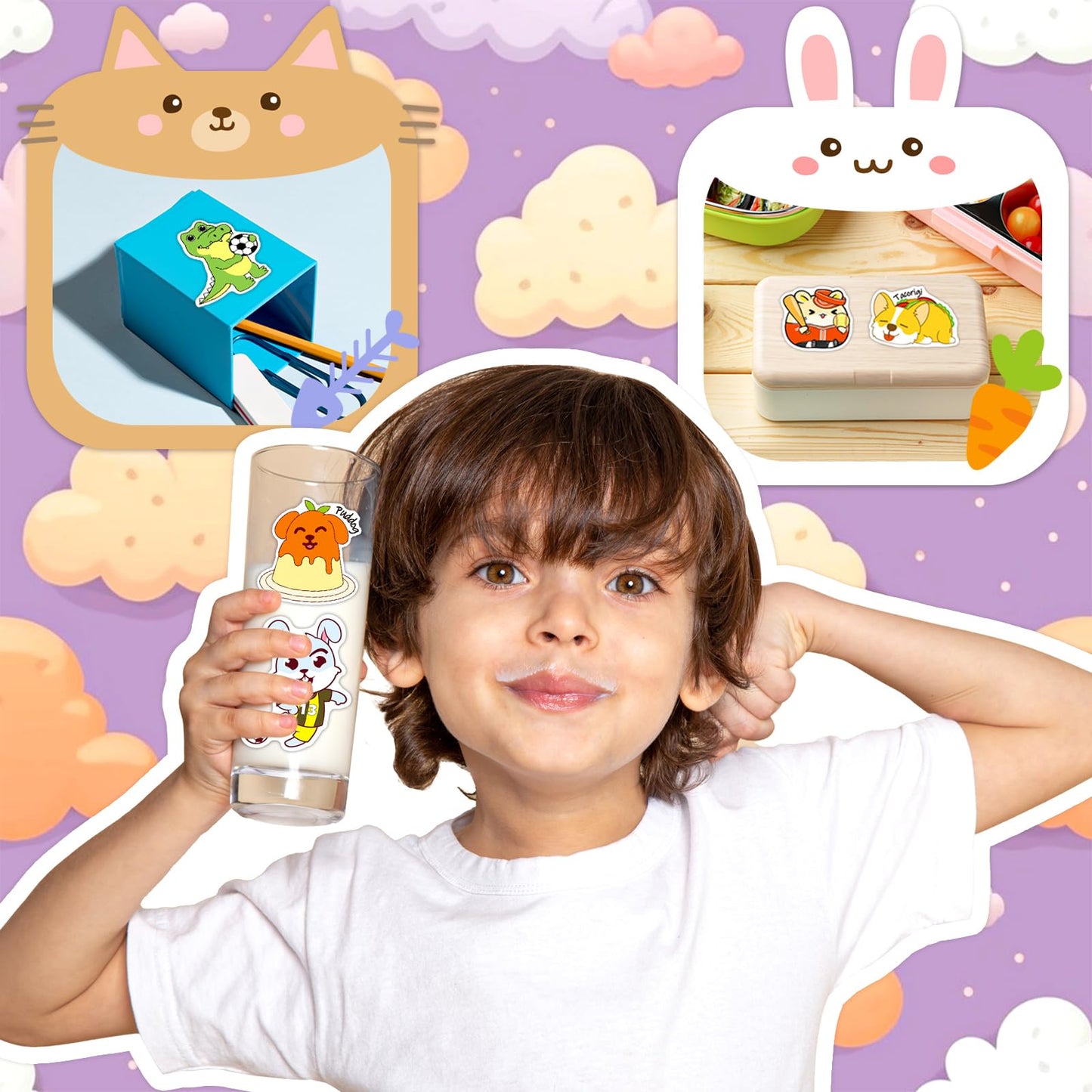 300 Pcs Cute Animal & Food Vinyl Stickers Pack for Water Bottles - Perfect for Kids, Teens & Students