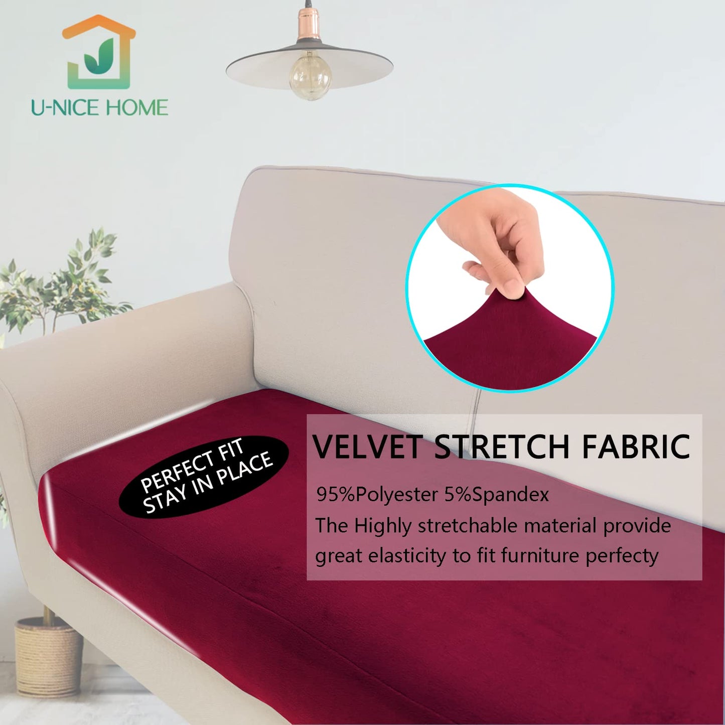 Burgundy Soft Velour Fabric Sofa Cushion Cover/Protector/Slipcover