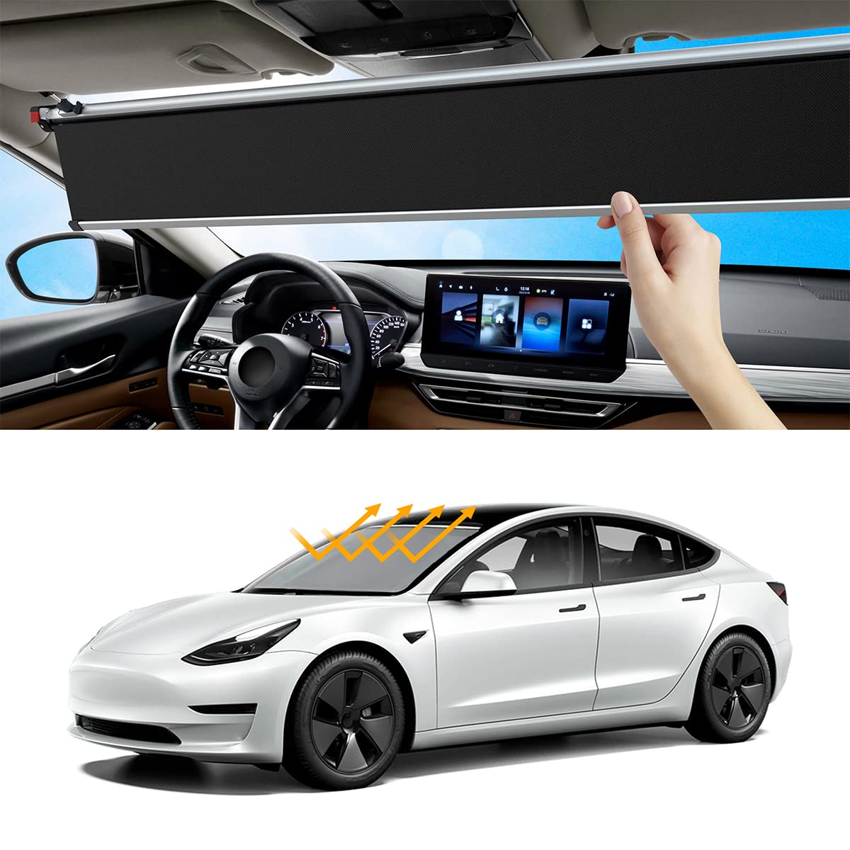 45.5" x 35.4" Retractable Vehicle Windshield Sunshade
