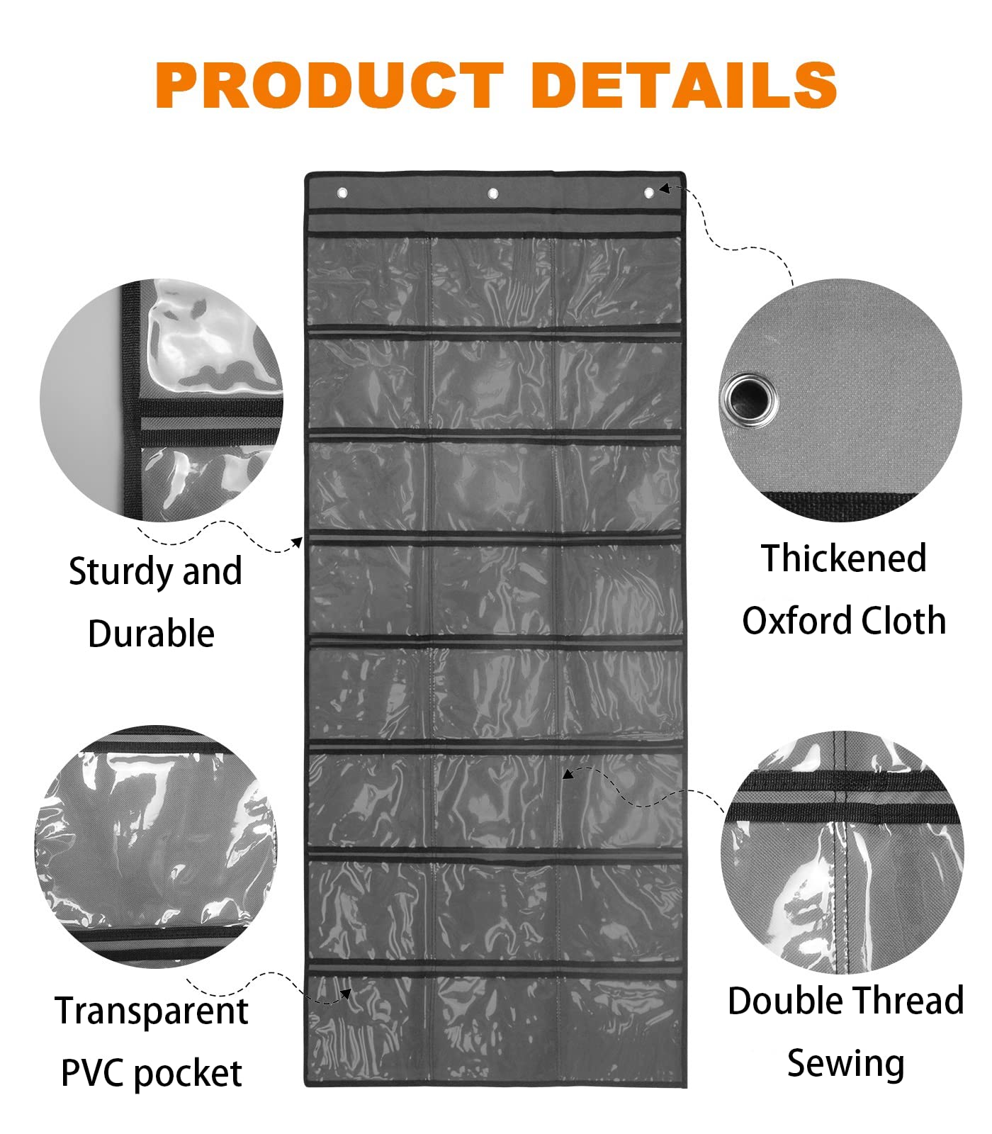 60"x26" 24 Pocket 600D Oxford Fabric Wall/Door Organizer w/ Door & Wall Hooks
