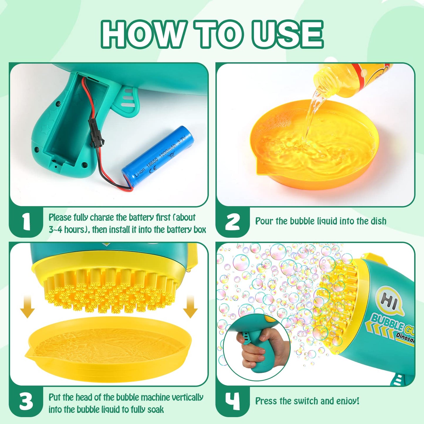 Green Bubble Machine Gun/Maker w/ 69 Holes/10000+ Bubbles Per Minute/LED Lights
